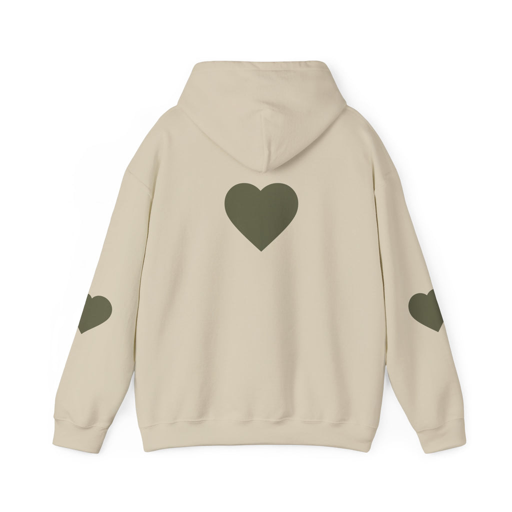 Heart Accent Hoodie — Minimal Olive Heart Sweatshirt for Everyday Wear