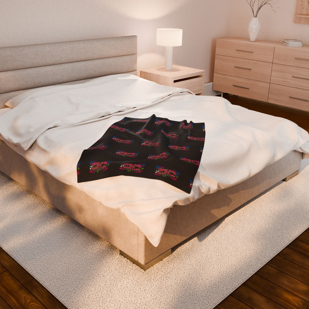 Velveteen Plush Blanket — Colorful "Cross Over from Death 2 Life" Graphic Throw