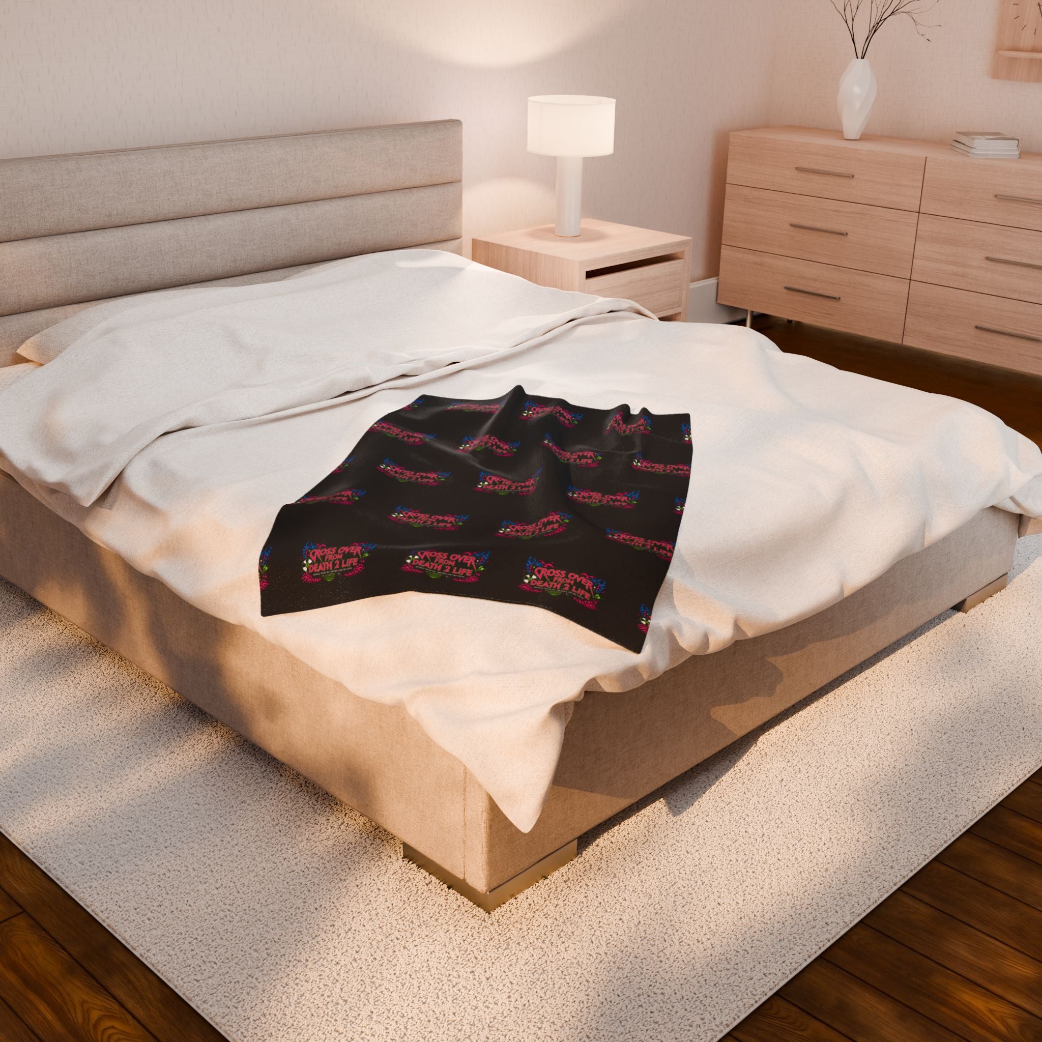 Velveteen Plush Blanket — Colorful "Cross Over from Death 2 Life" Graphic Throw