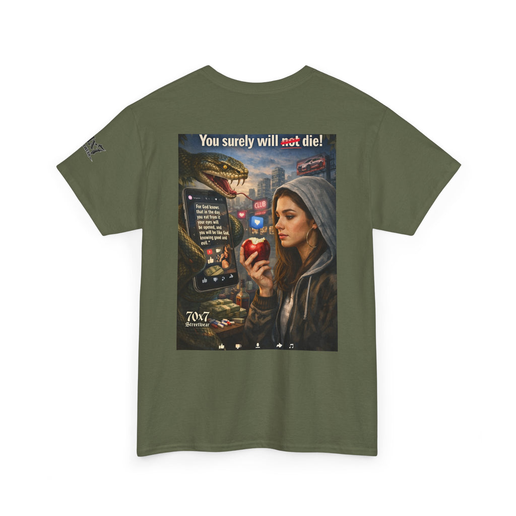 70x7 Genesis 3"14 T-Shirt — “You surely will not die!” Graphic Streetwear Tee