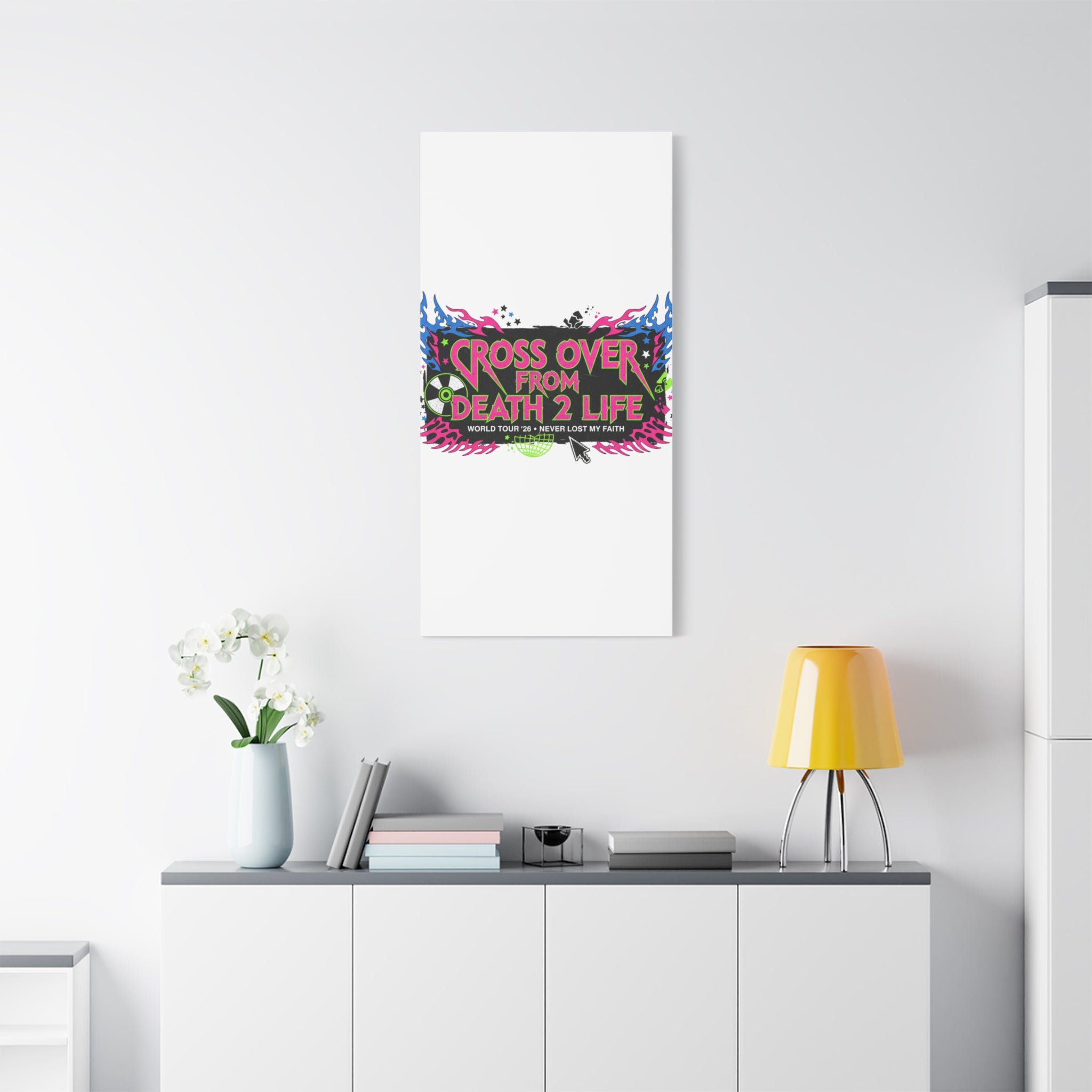Canvas Wall Art — “Cross Over From Death 2 Life” Neon Rock Poster