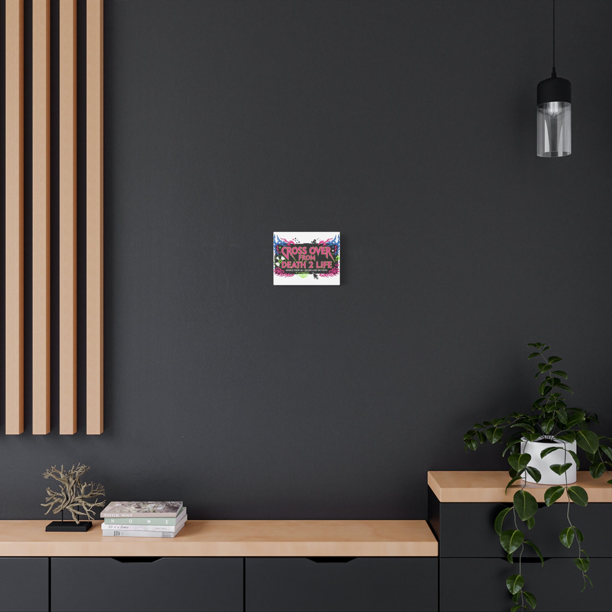 Canvas Wall Art — “Cross Over From Death 2 Life” Neon Rock Poster