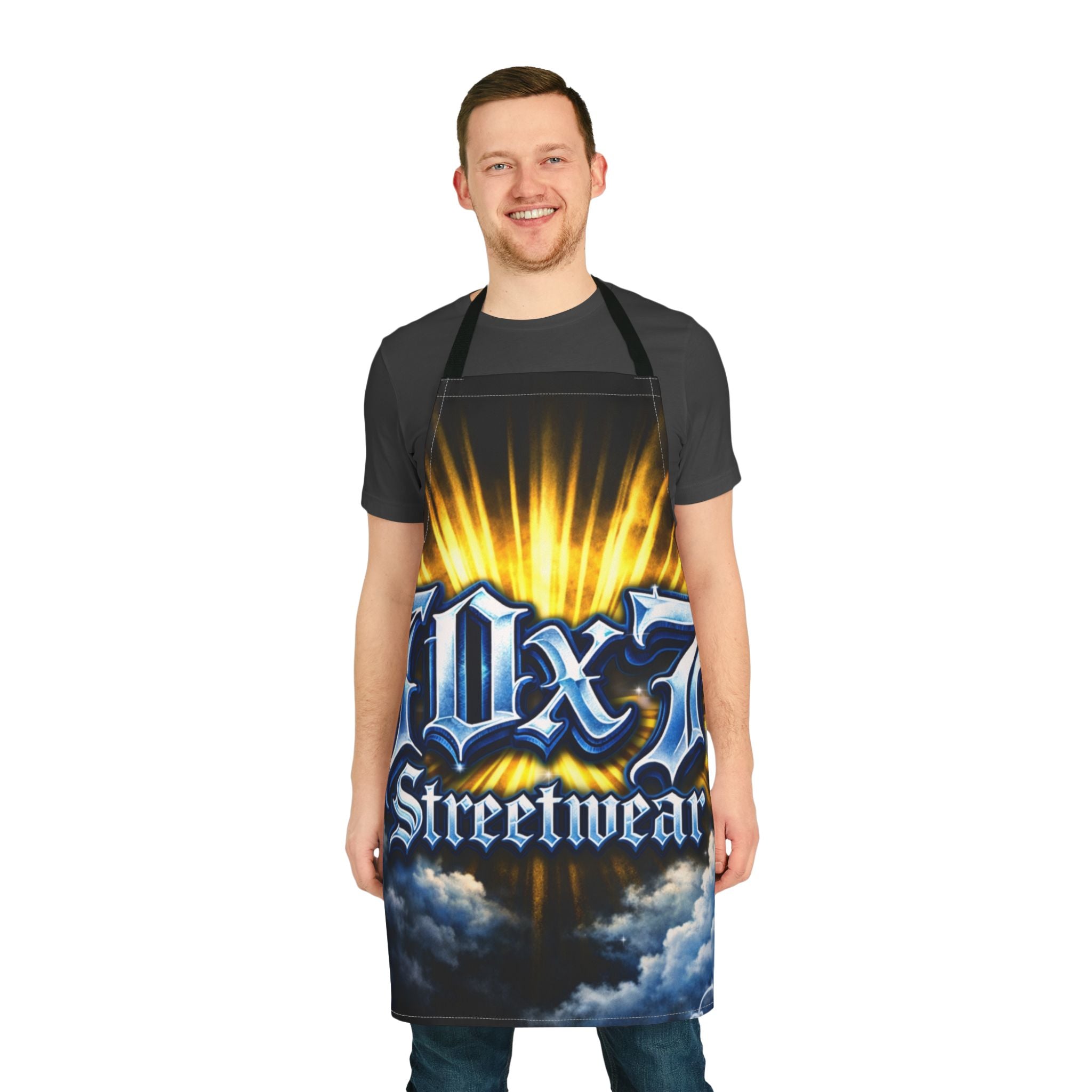 70x7 Streetwear Graphic Apron with Sunburst Clouds Design