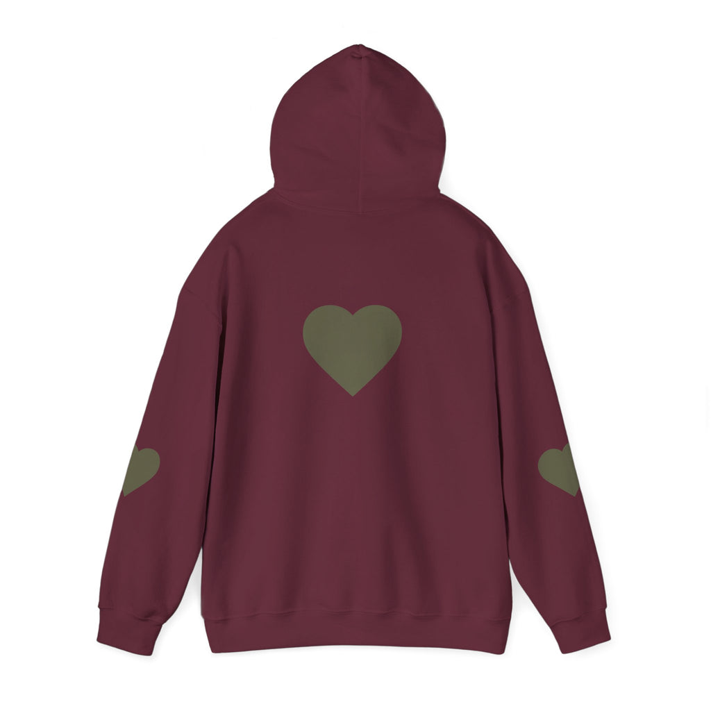 Heart Accent Hoodie — Minimal Olive Heart Sweatshirt for Everyday Wear