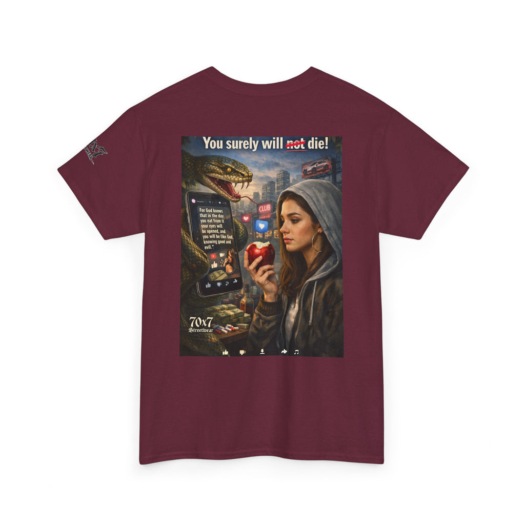70x7 Genesis 3"14 T-Shirt — “You surely will not die!” Graphic Streetwear Tee