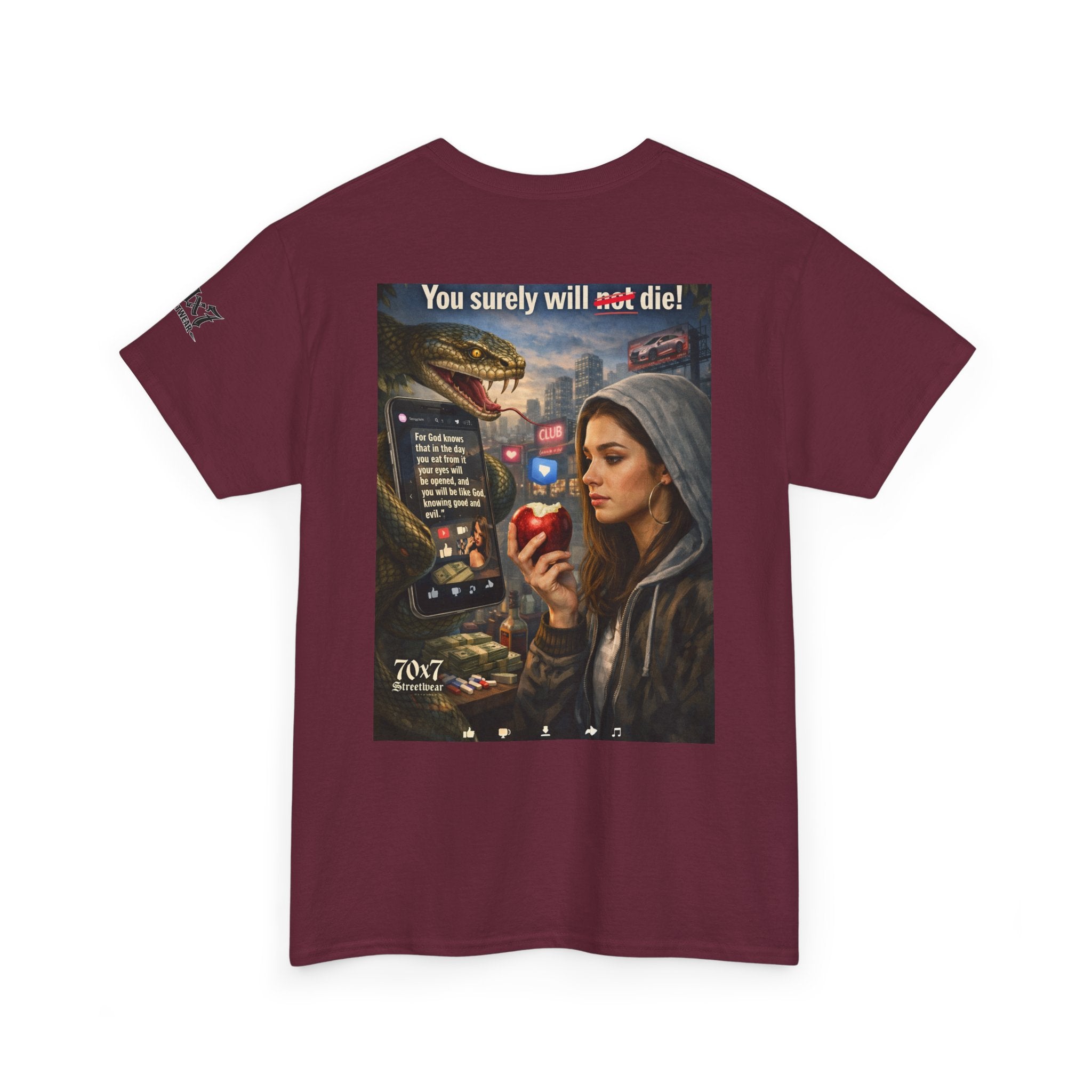 70x7 Genesis 3"14 T-Shirt — “You surely will not die!” Graphic Streetwear Tee