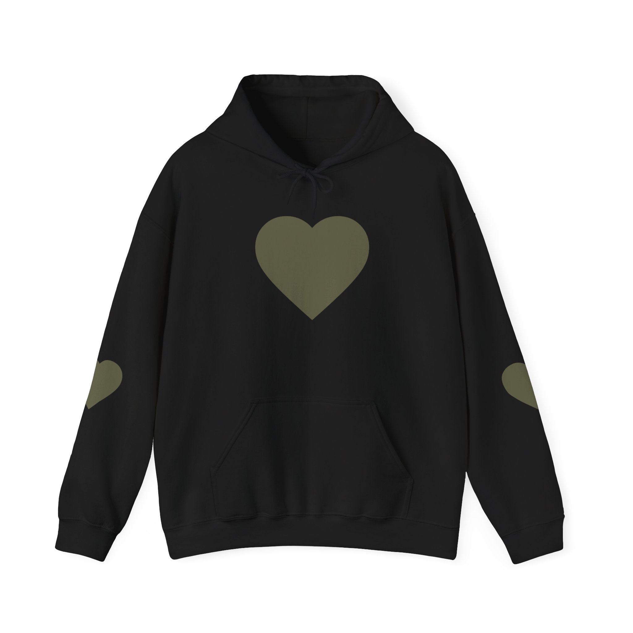 Heart Accent Hoodie — Minimal Olive Heart Sweatshirt for Everyday Wear
