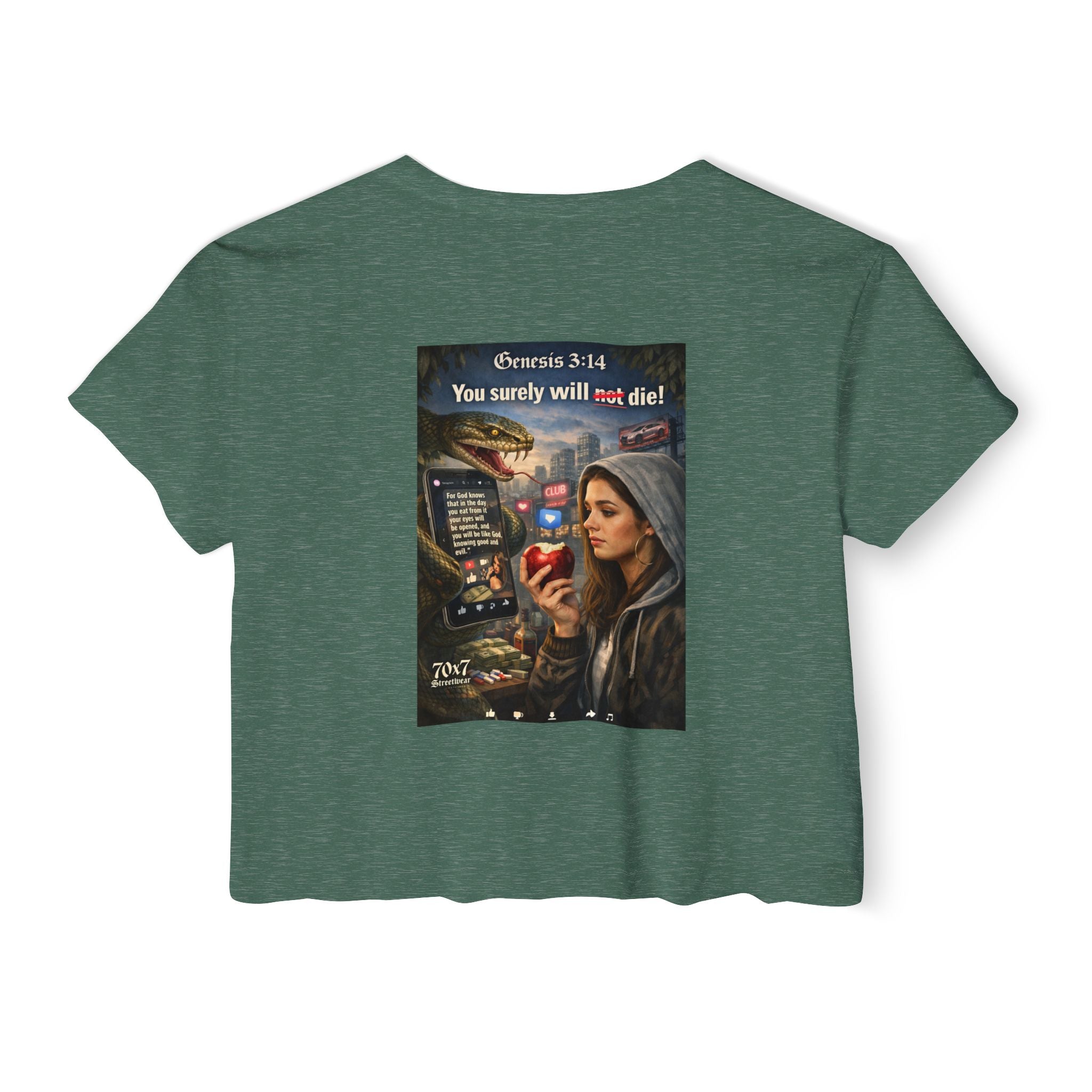 Genesis 3"14 Women's Crop Top — 'You Surely Will Not Die!' 70x7 Streetwear Graphic