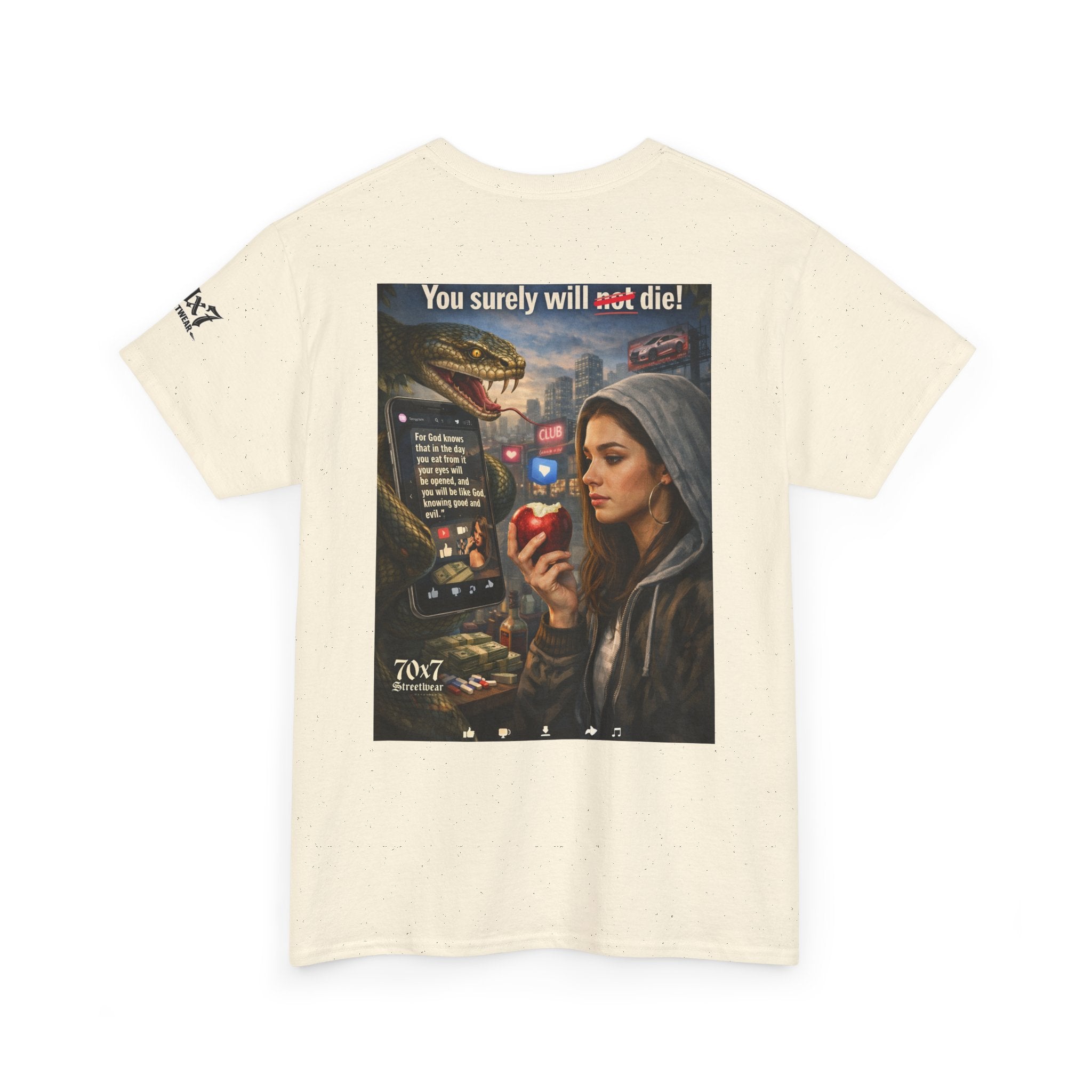 70x7 Genesis 3"14 T-Shirt — “You surely will not die!” Graphic Streetwear Tee