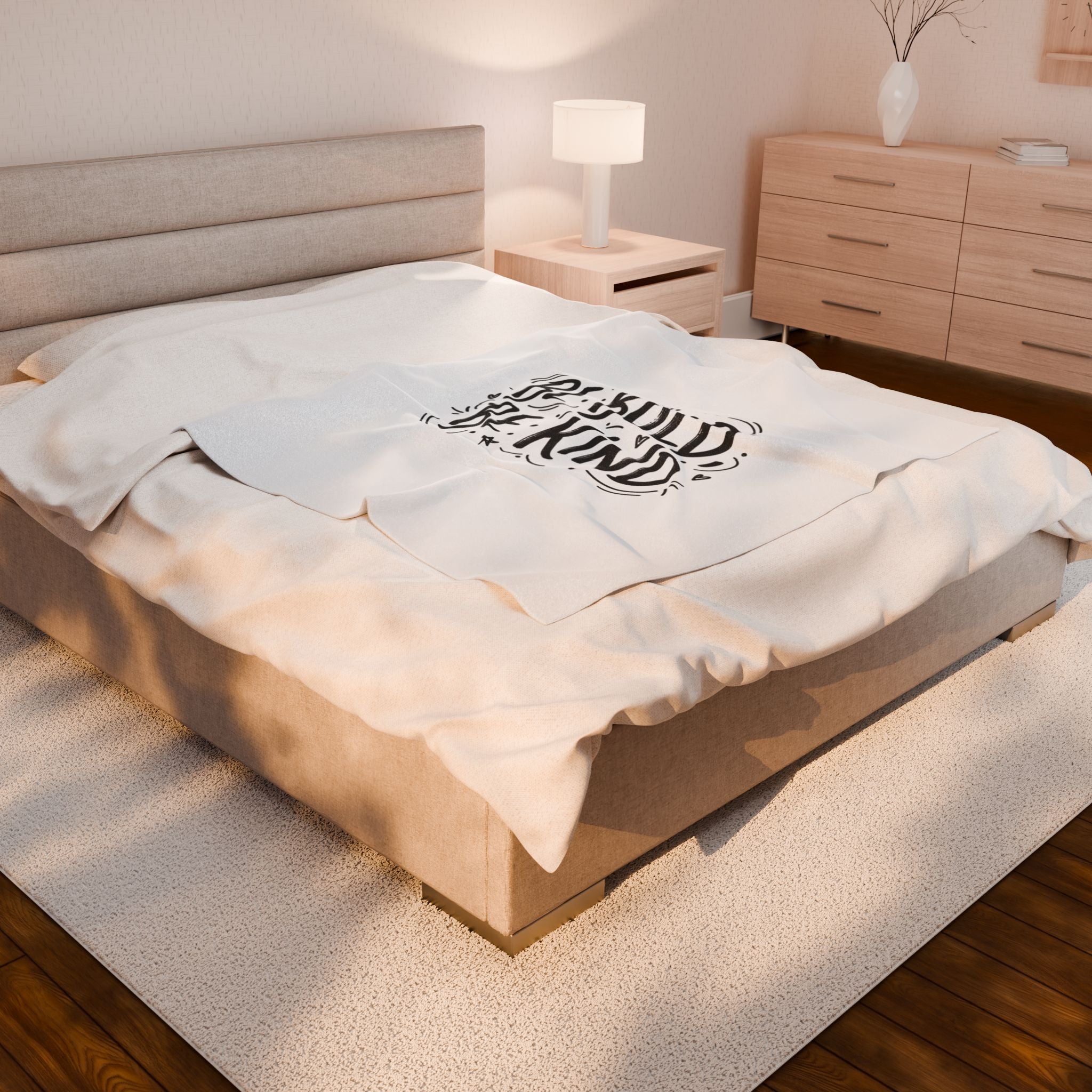 Be Bold Be Kind Velveteen Plush Blanket | Handwritten Marker Brush Script, Cozy Cream