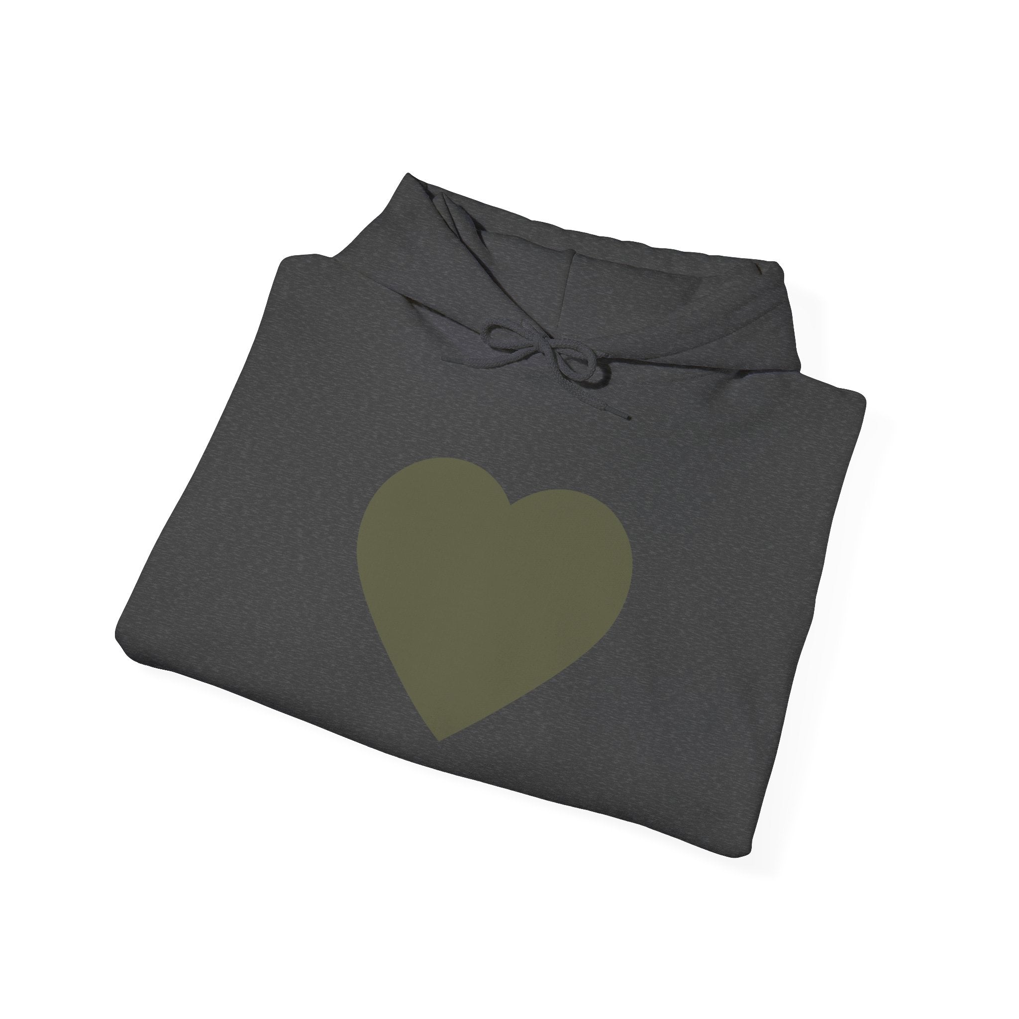 Heart Accent Hoodie — Minimal Olive Heart Sweatshirt for Everyday Wear