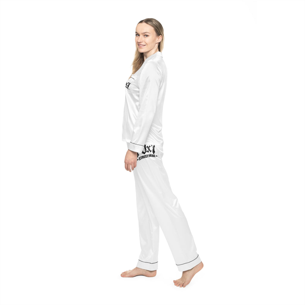 70x7 Streetwear Satin Pajamas — White Lux Streetwear Sleep Set