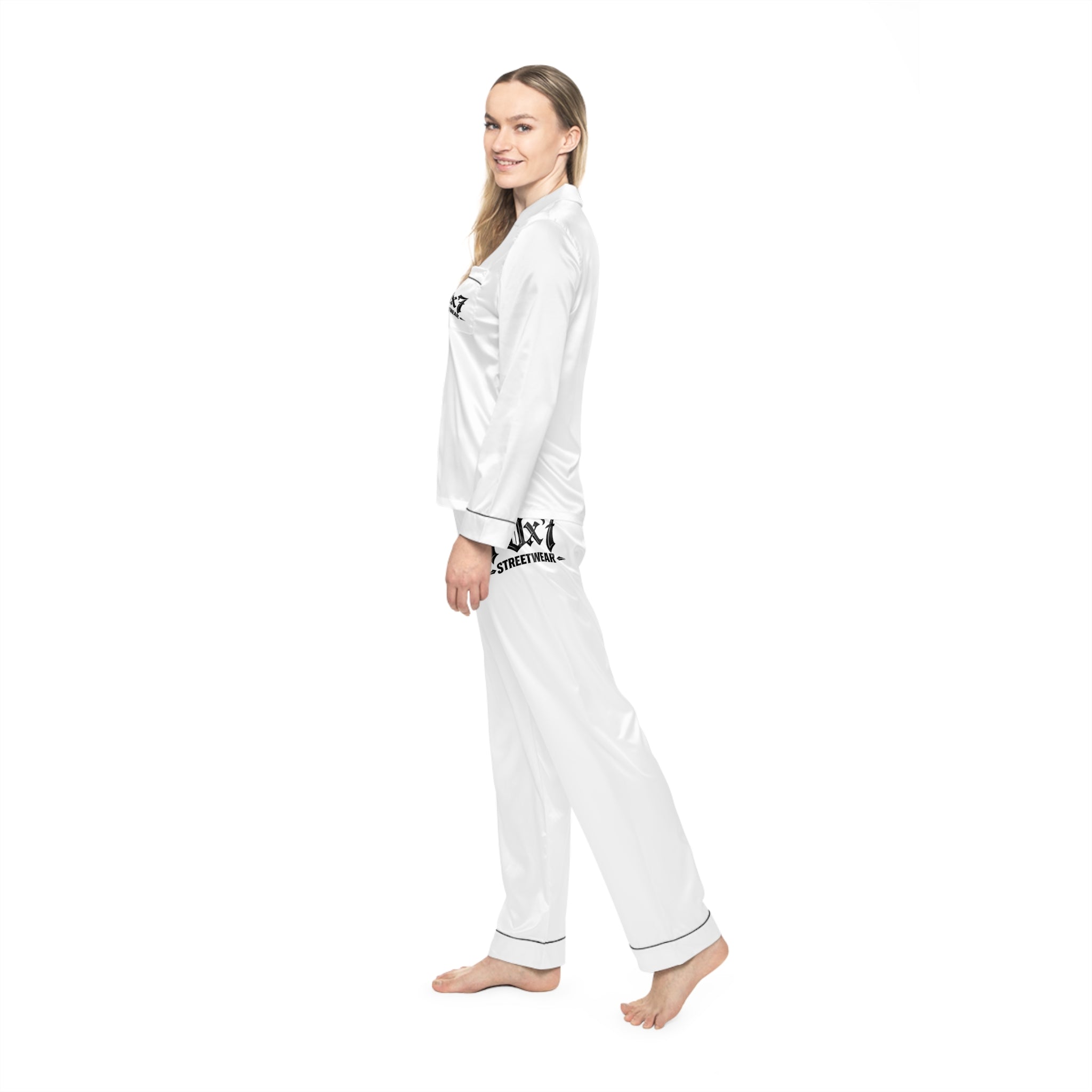 70x7 Streetwear Satin Pajamas — White Lux Streetwear Sleep Set