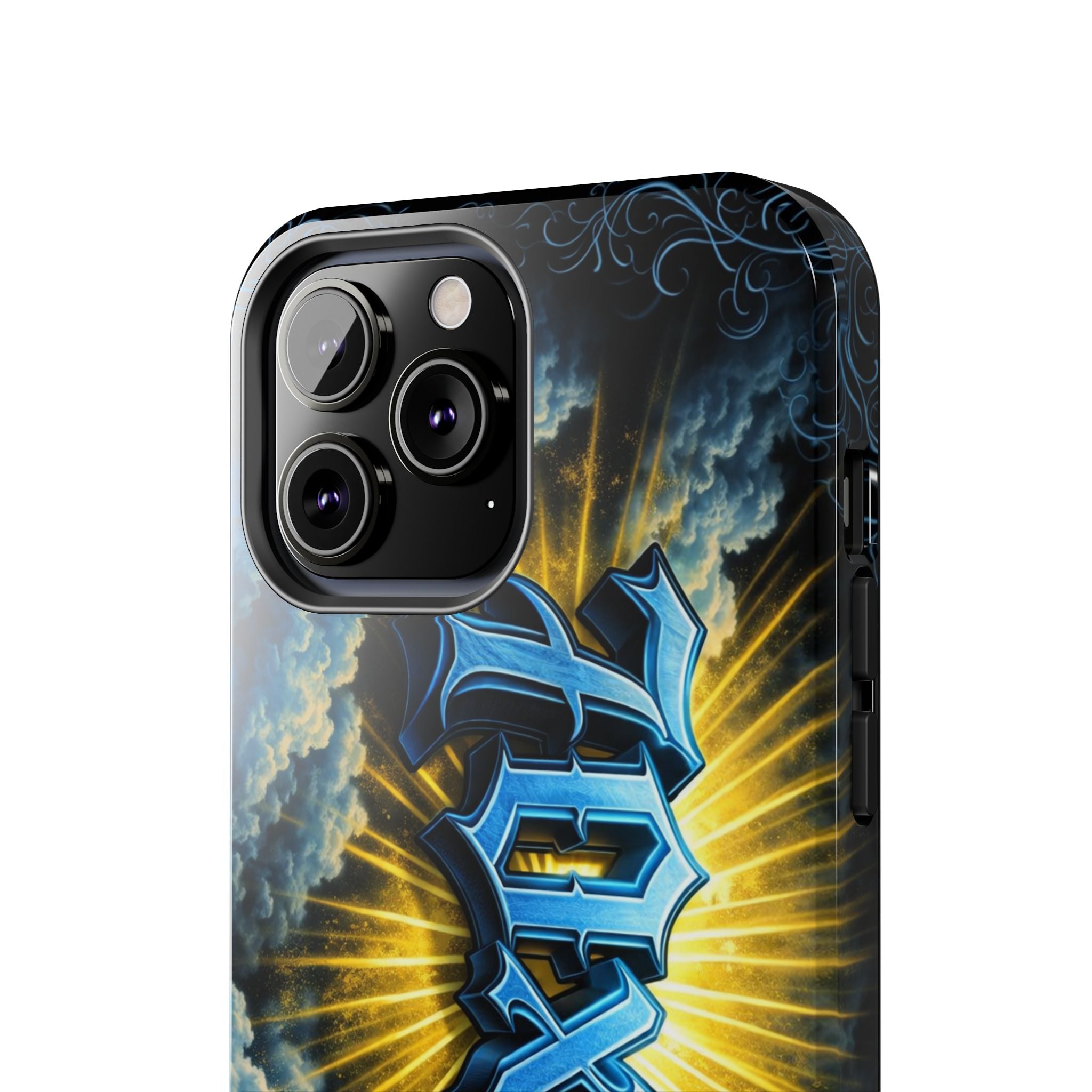 70x7 Streetwear - Tough Phone Case — Bold Blue Graffiti Name with Sunburst Clouds