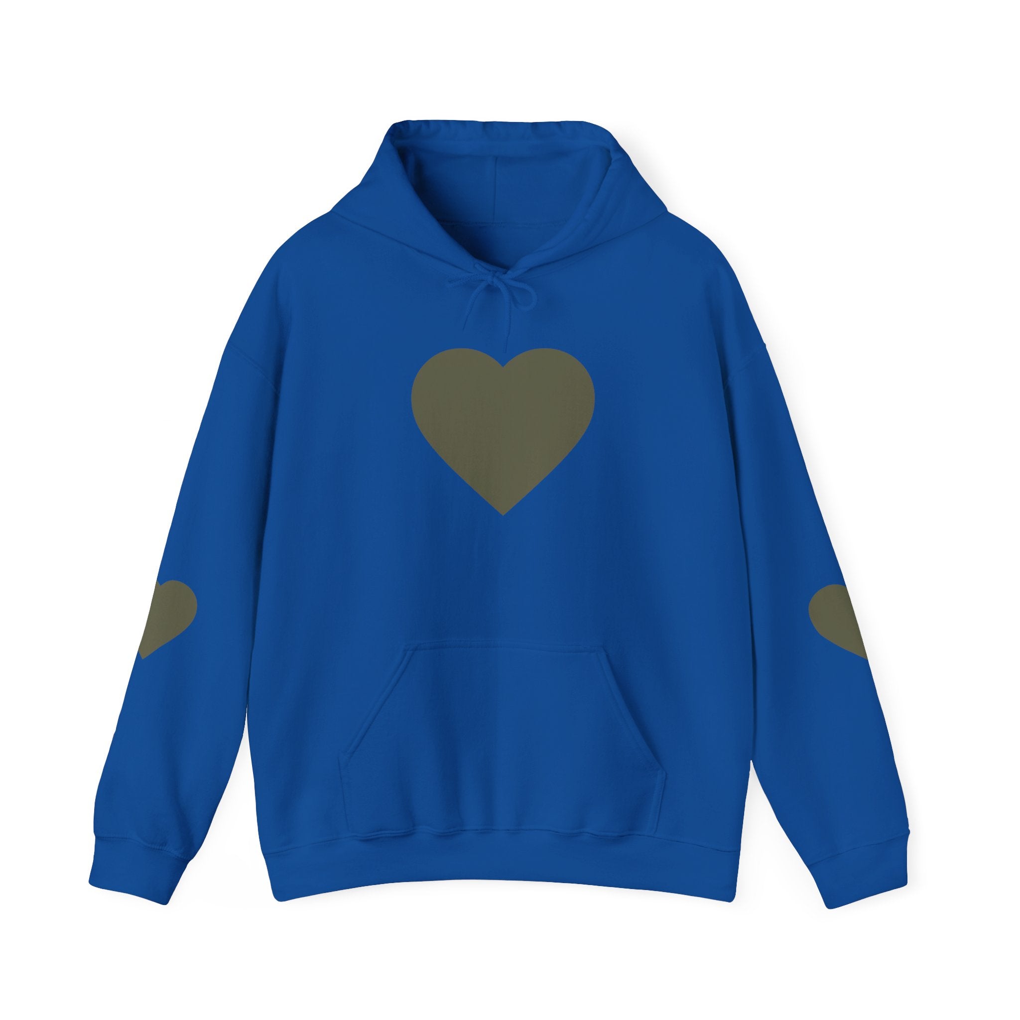 Heart Accent Hoodie — Minimal Olive Heart Sweatshirt for Everyday Wear