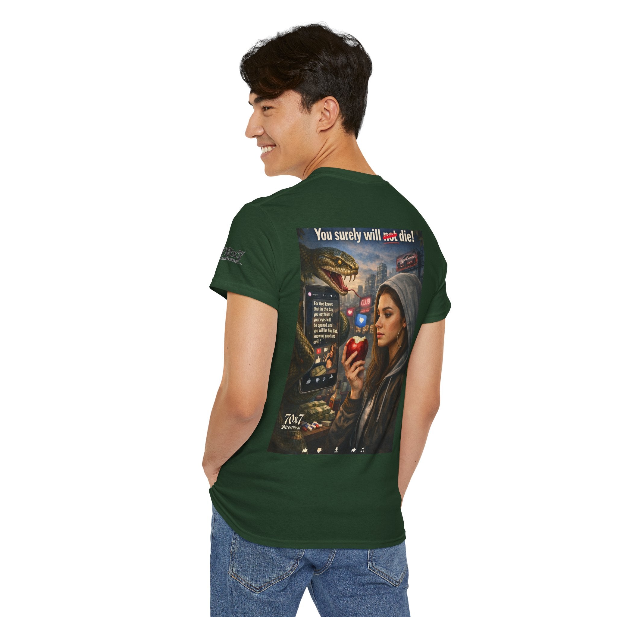 70x7 Genesis 3"14 T-Shirt — “You surely will not die!” Graphic Streetwear Tee