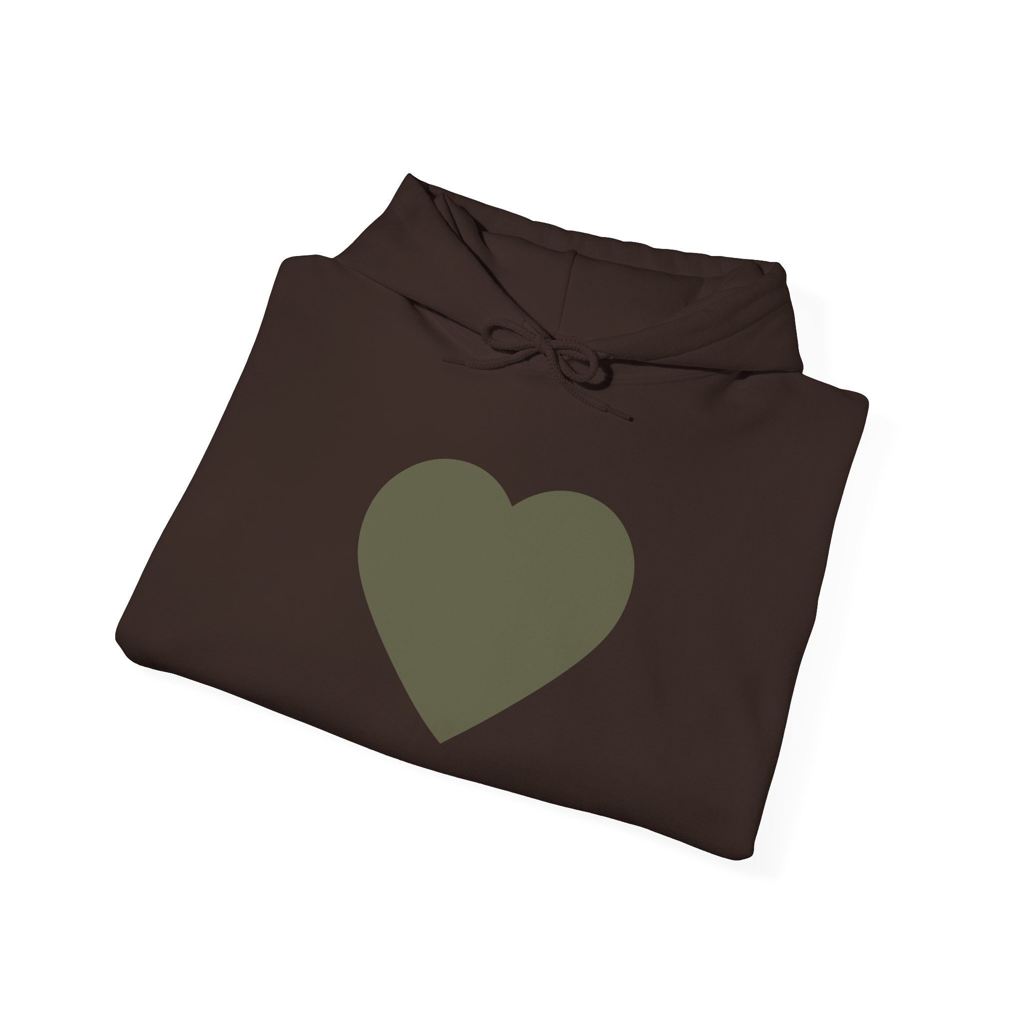 Heart Accent Hoodie — Minimal Olive Heart Sweatshirt for Everyday Wear
