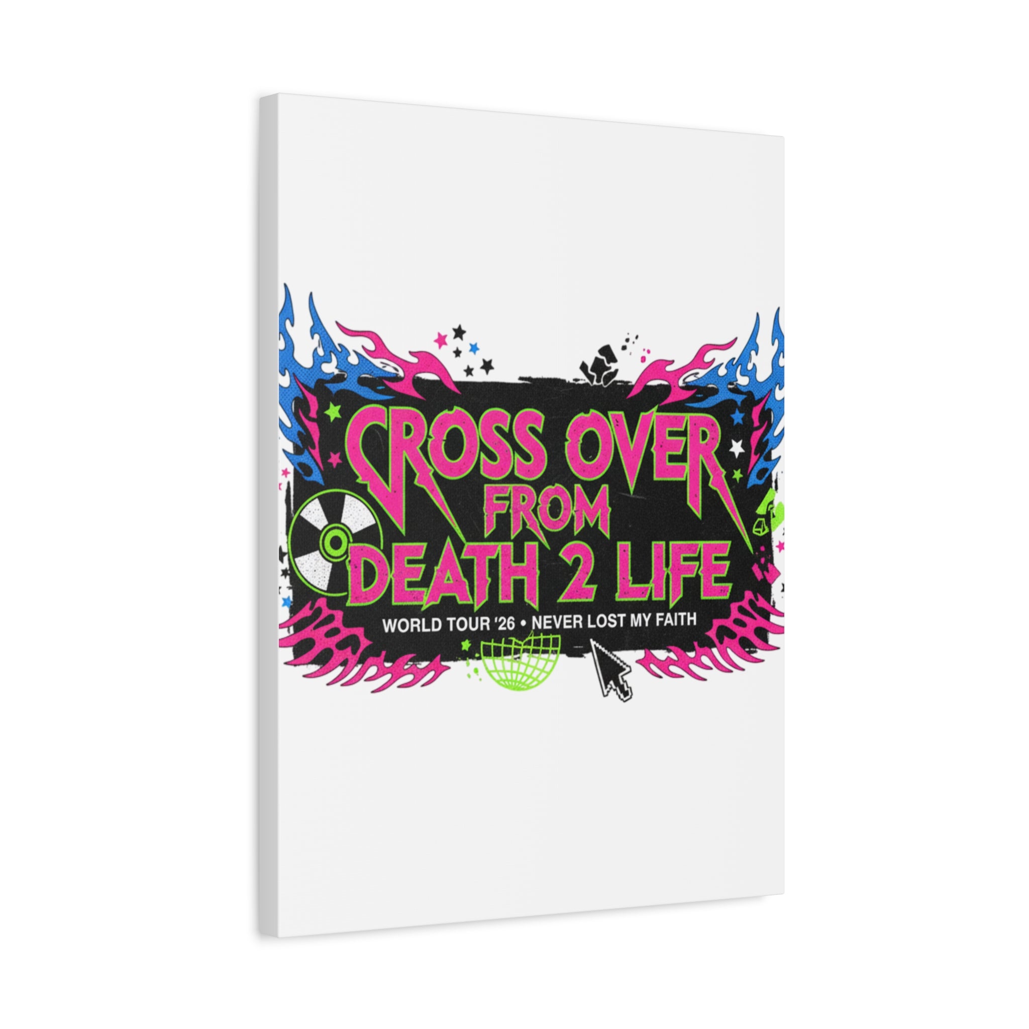 Canvas Wall Art — “Cross Over From Death 2 Life” Neon Rock Poster