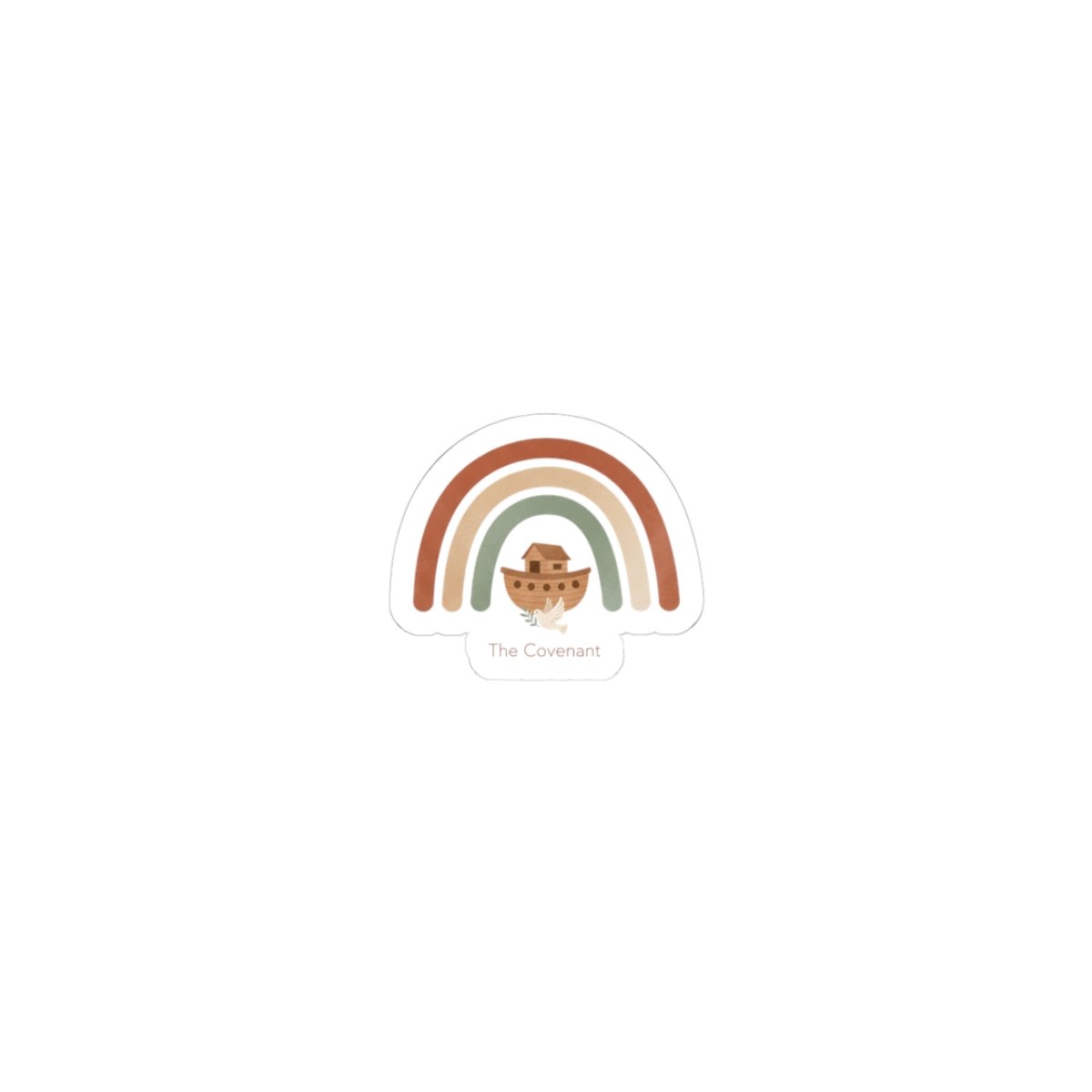 Retro Rainbow Ark Kiss-Cut Sticker — Cute Earth-Tone Rainbow with Noah’s Ark