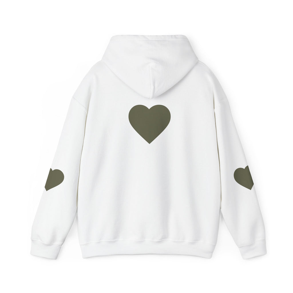 Heart Accent Hoodie — Minimal Olive Heart Sweatshirt for Everyday Wear