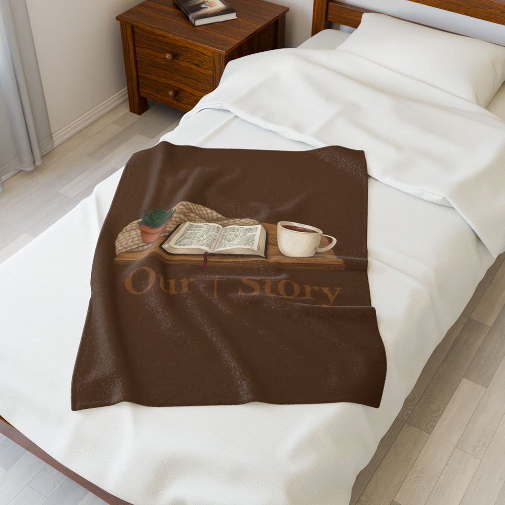 Our Story Reading Graphic Velveteen Plush Blanket | Cozy Book Aesthetic, Library Life