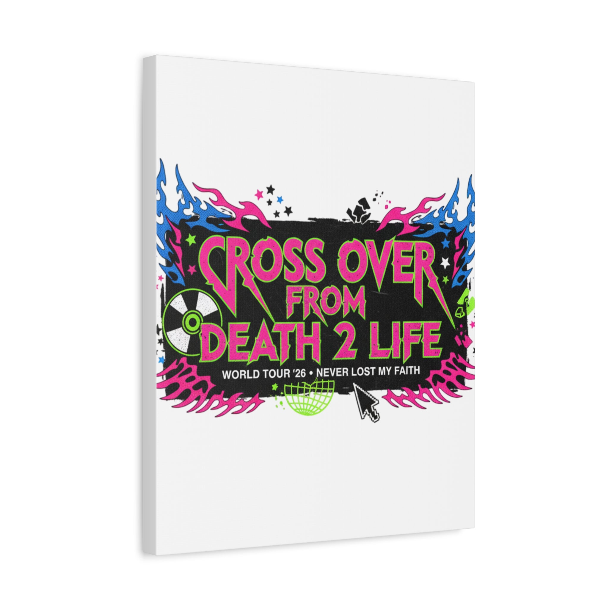 Canvas Wall Art — “Cross Over From Death 2 Life” Neon Rock Poster