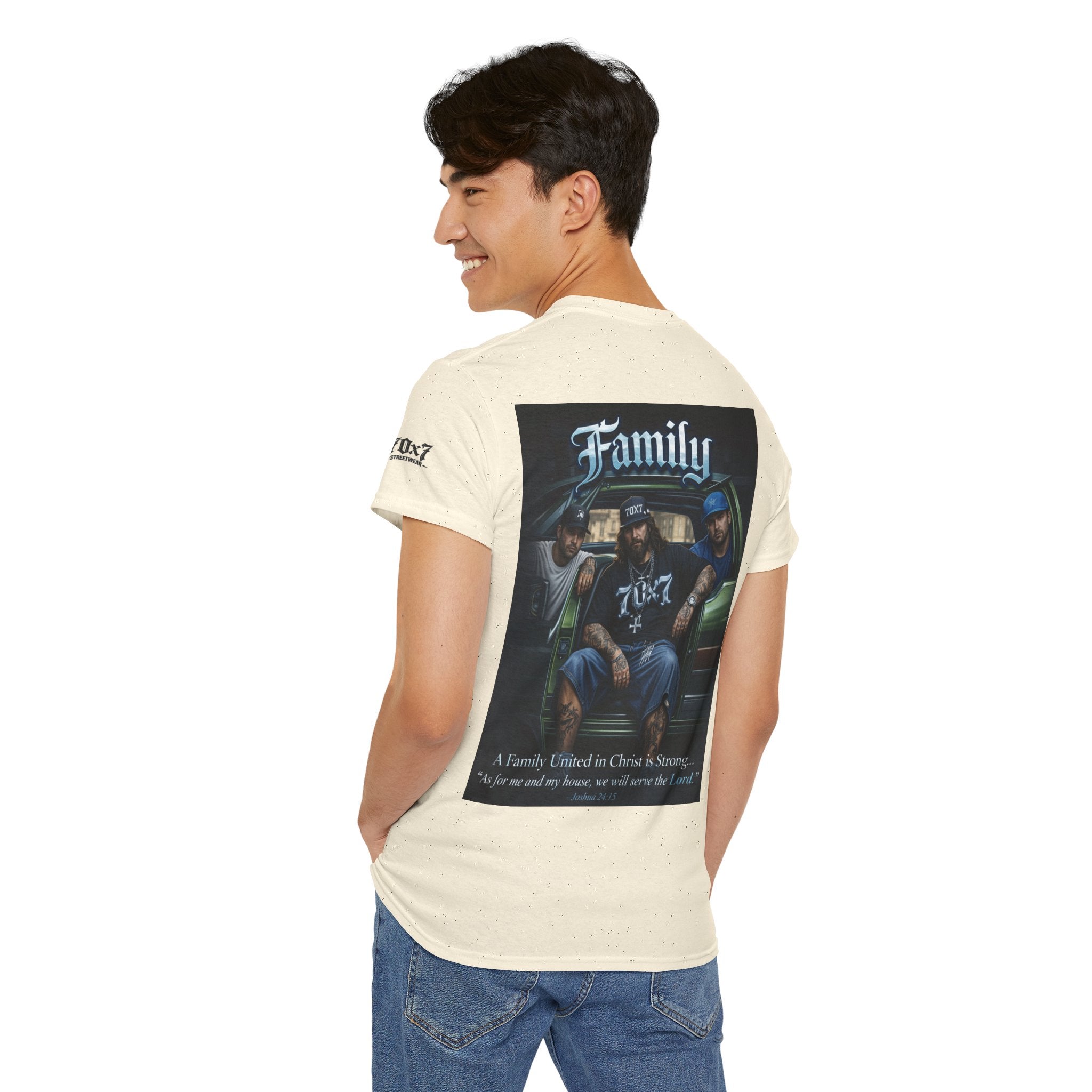 70x7 Streetwear Family Tee — "Family" Graphic Cotton T-Shirt