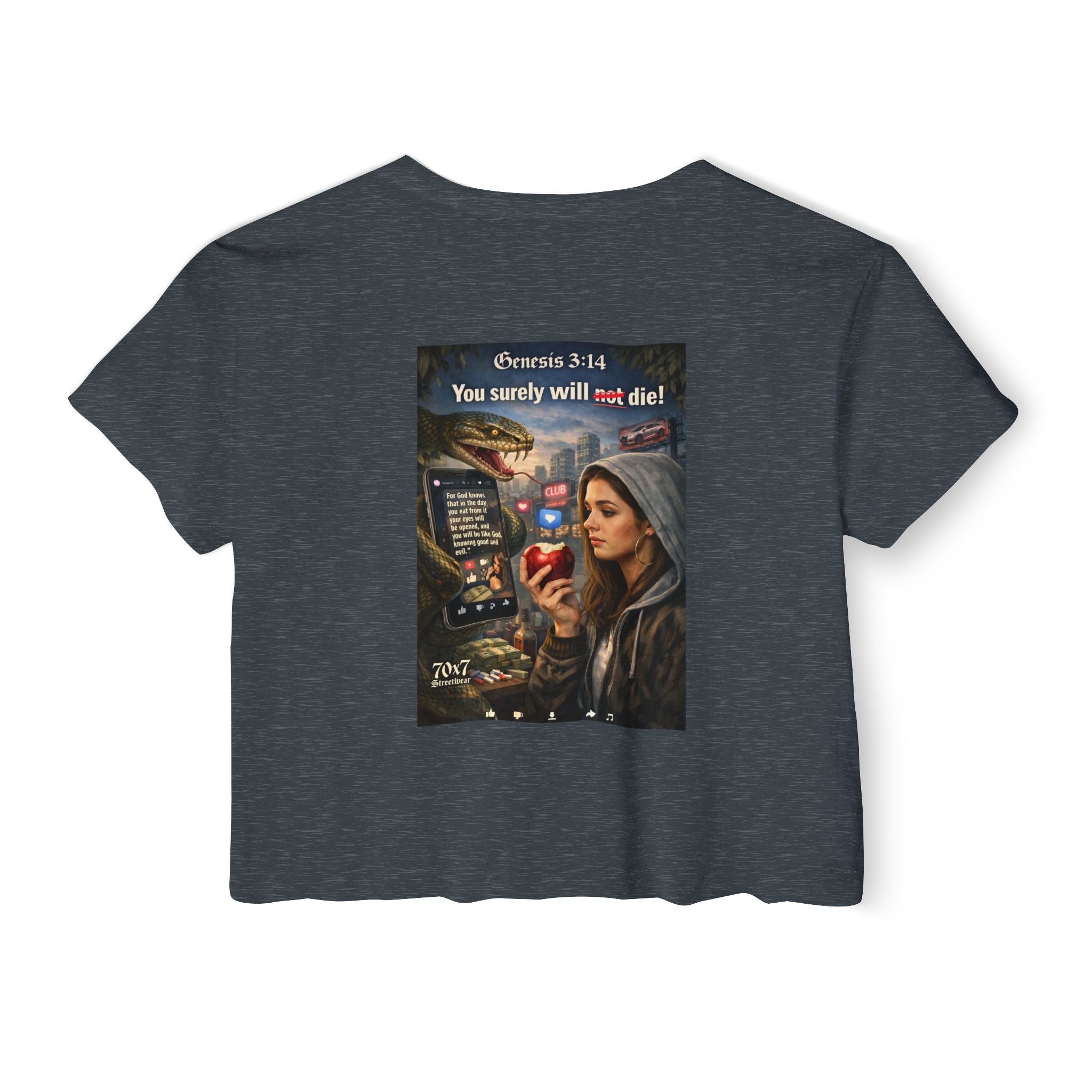 Genesis 3"14 Women's Crop Top — 'You Surely Will Not Die!' 70x7 Streetwear Graphic