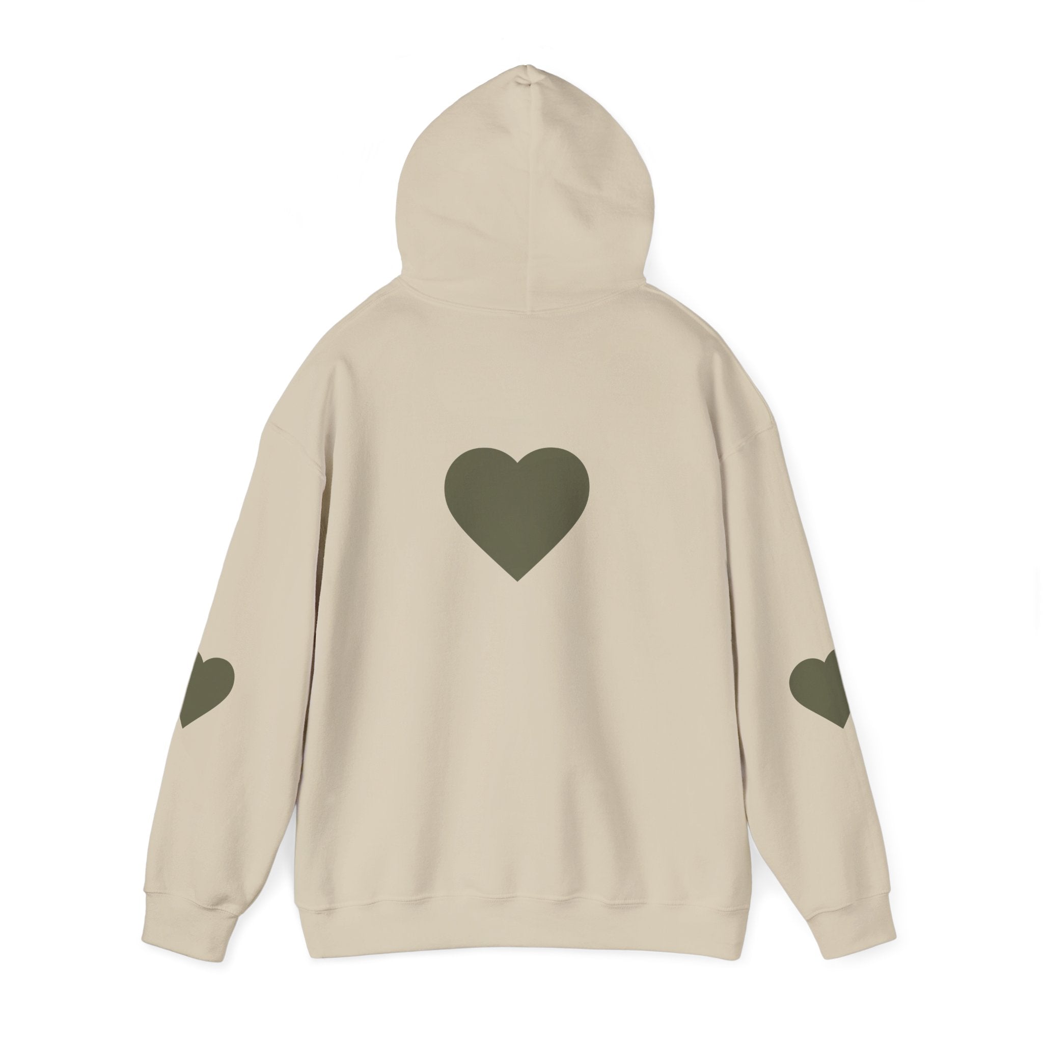 Heart Accent Hoodie — Minimal Olive Heart Sweatshirt for Everyday Wear