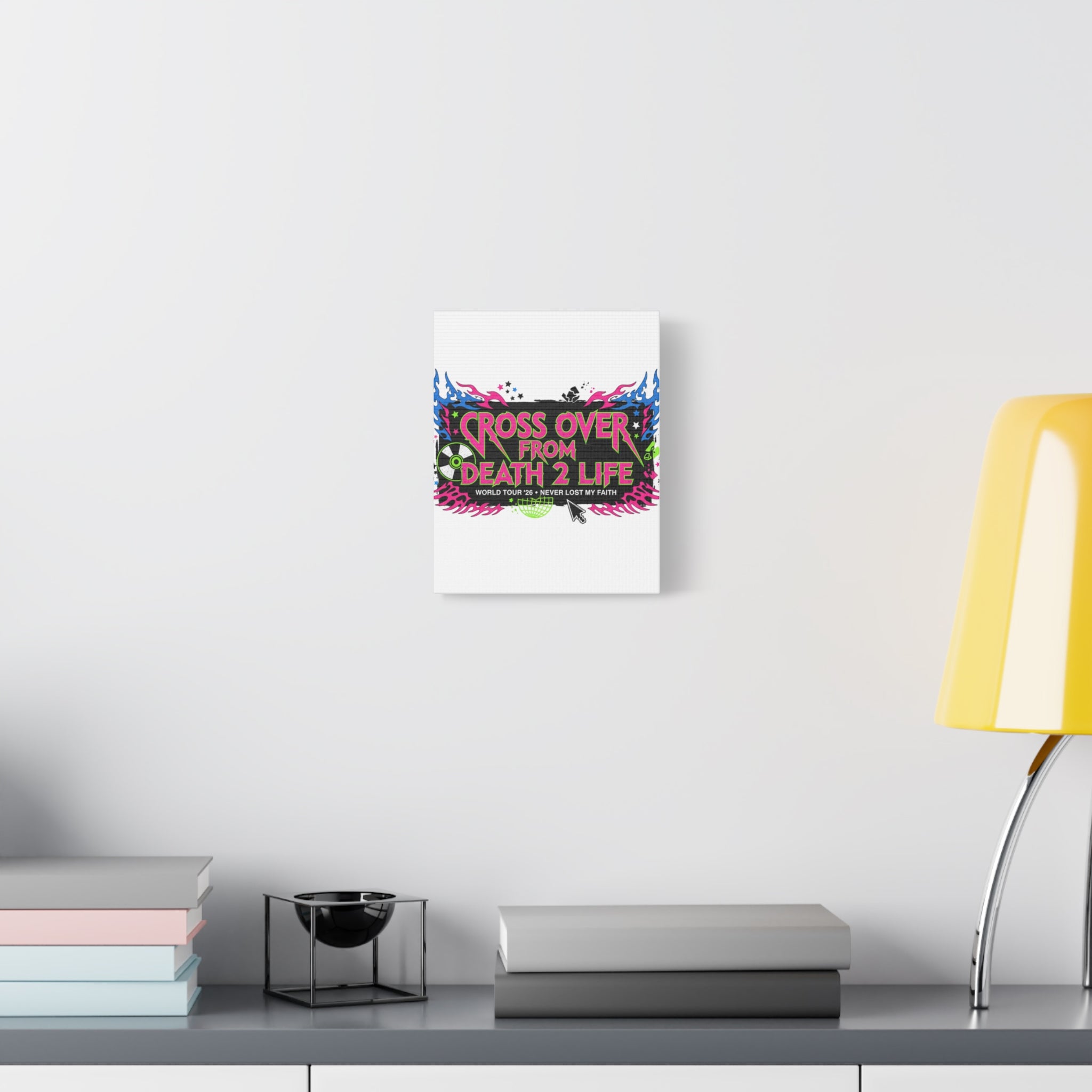 Canvas Wall Art — “Cross Over From Death 2 Life” Neon Rock Poster