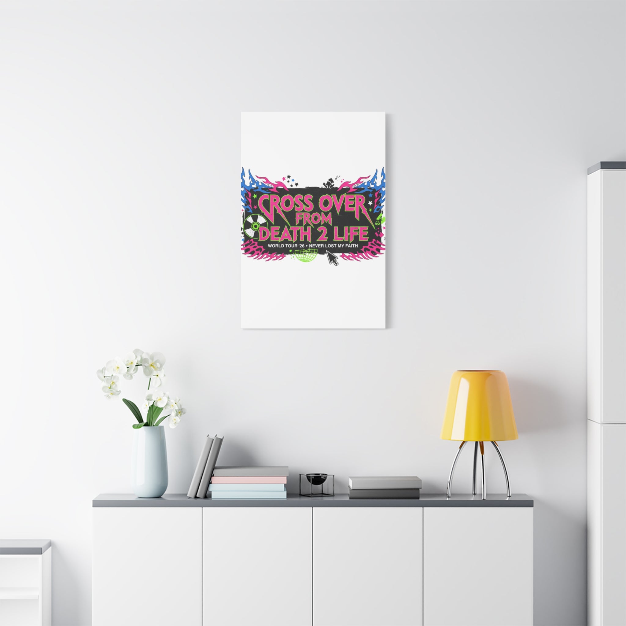 Canvas Wall Art — “Cross Over From Death 2 Life” Neon Rock Poster