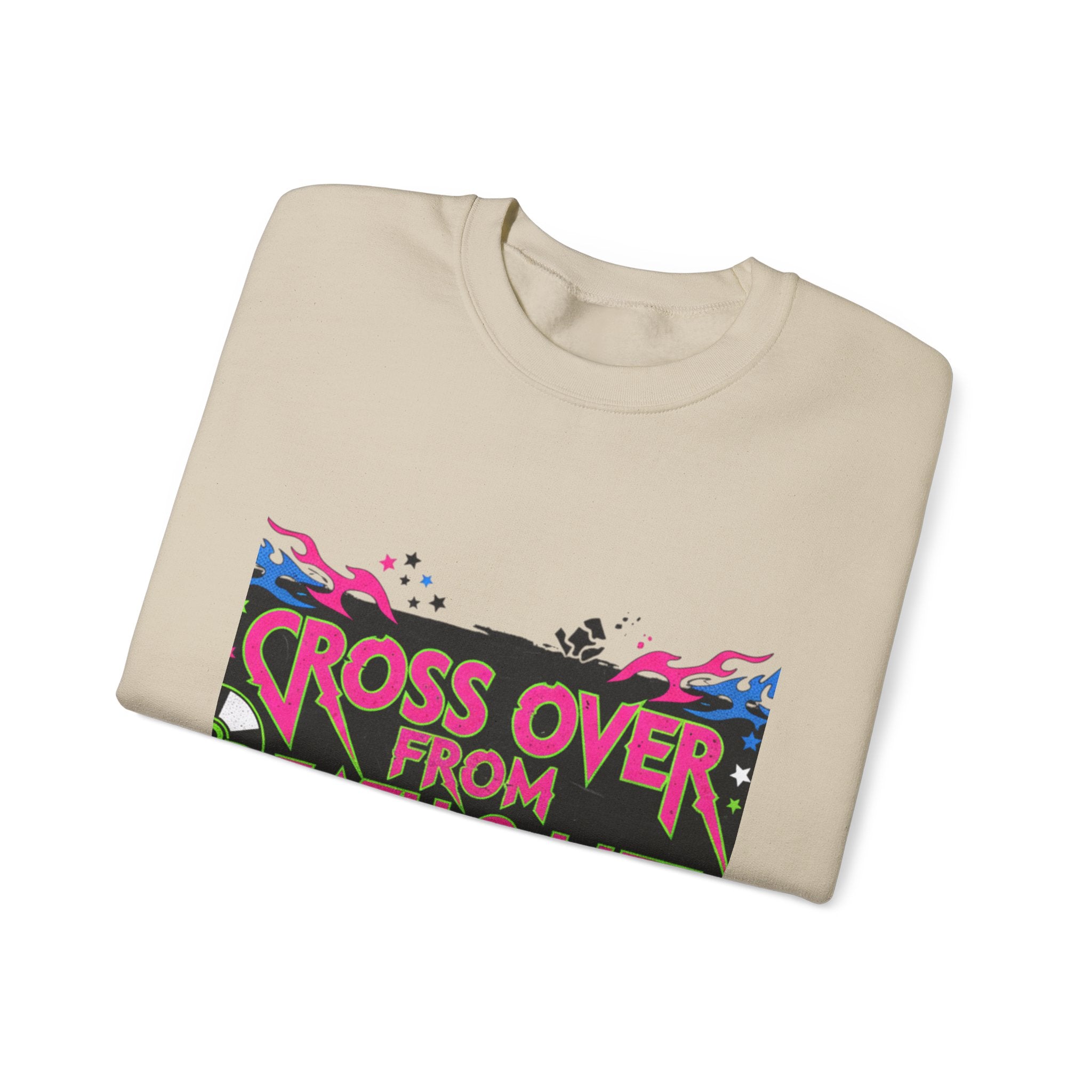 Crewneck Sweatshirt — "Cross Over From Death 2 Life" Graphic Pullover (World Tour 2K)