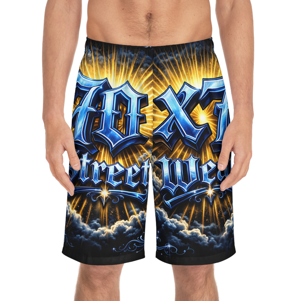 70x7 Streetwear Logo Board Shorts — '70x7 Streetwear' Graphic Men's Swim Trunks