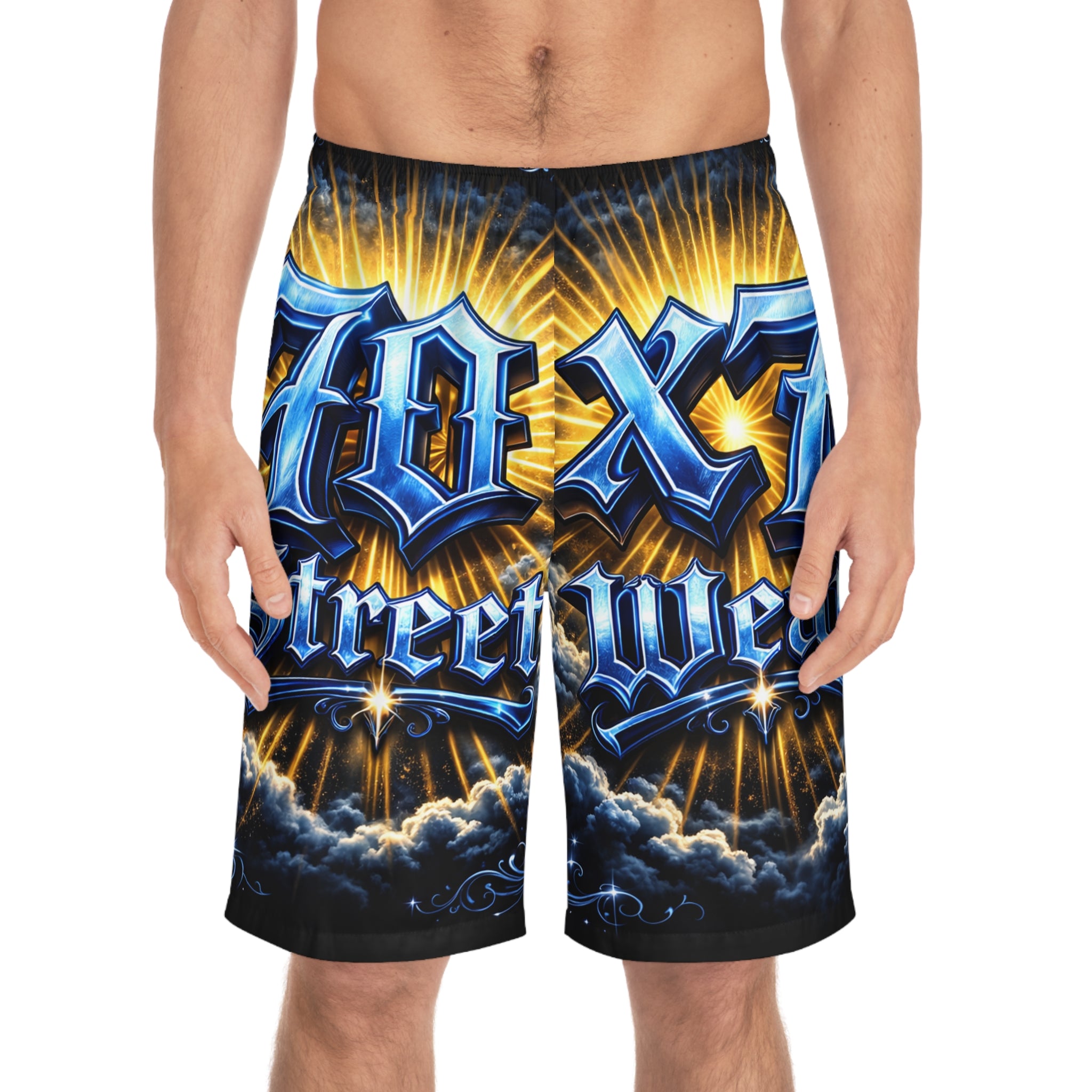 70x7 Streetwear Logo Board Shorts — '70x7 Streetwear' Graphic Men's Swim Trunks