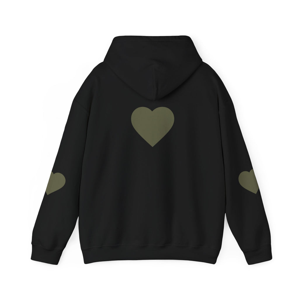 Heart Accent Hoodie — Minimal Olive Heart Sweatshirt for Everyday Wear