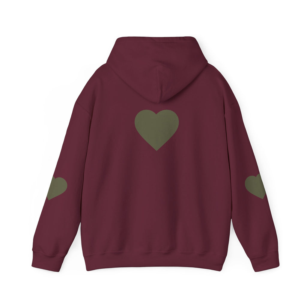 Heart Accent Hoodie — Minimal Olive Heart Sweatshirt for Everyday Wear