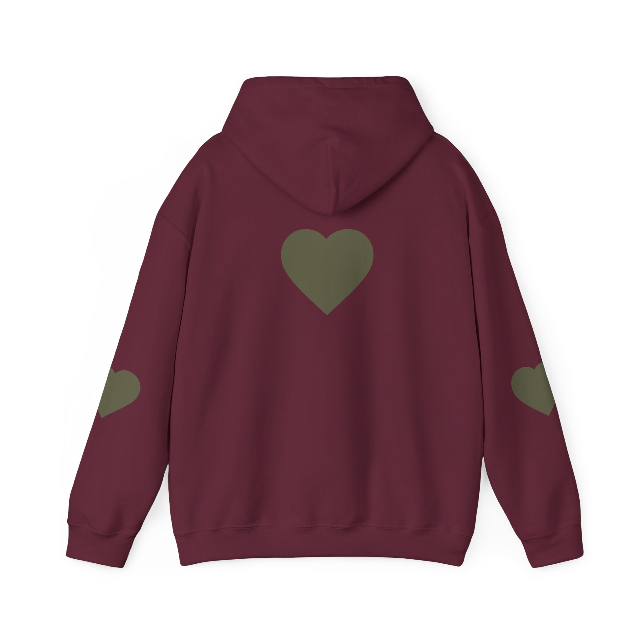 Heart Accent Hoodie — Minimal Olive Heart Sweatshirt for Everyday Wear