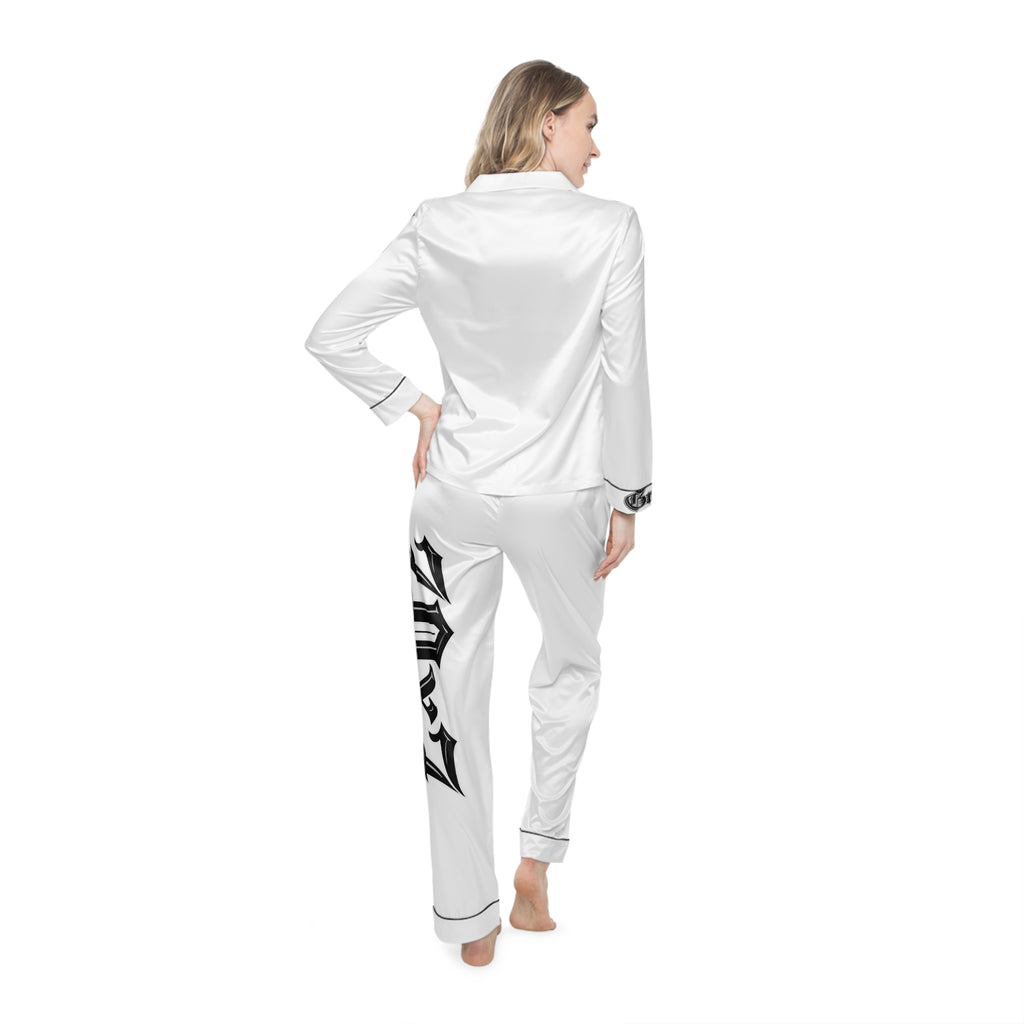 70x7 Streetwear Logo Satin Pajamas — White Lux Streetwear Sleep Set