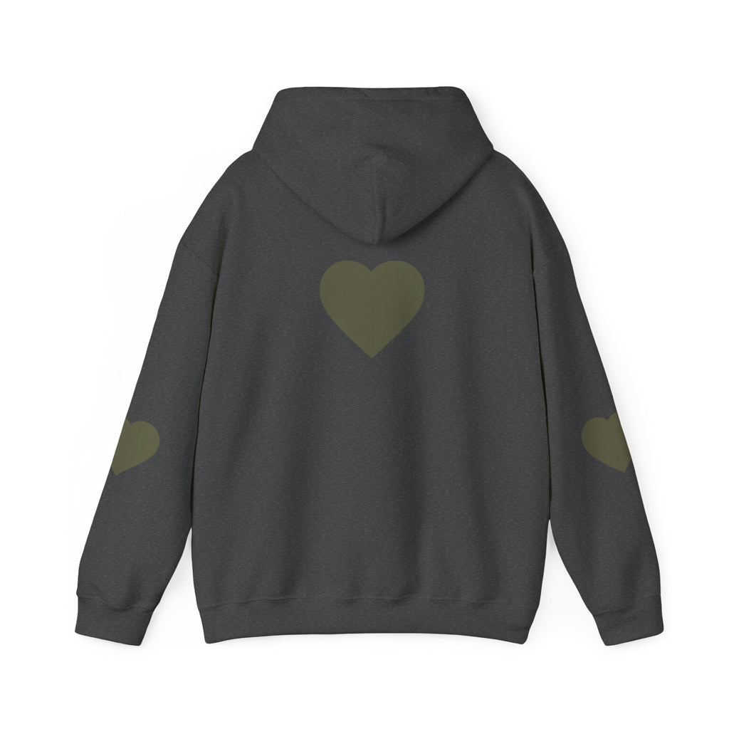 Heart Accent Hoodie — Minimal Olive Heart Sweatshirt for Everyday Wear