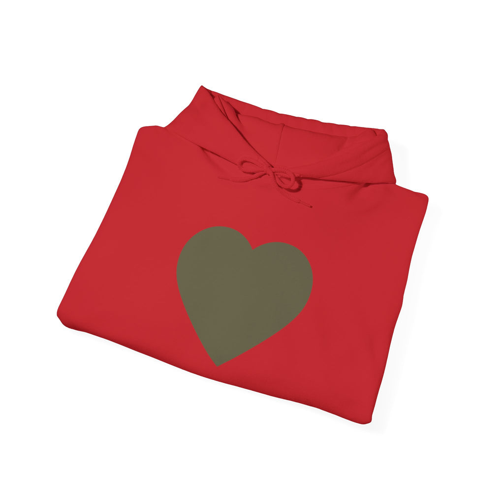 Heart Accent Hoodie — Minimal Olive Heart Sweatshirt for Everyday Wear