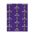 Velveteen Plush Blanket — Gothic Silver Cross Pattern on Purple