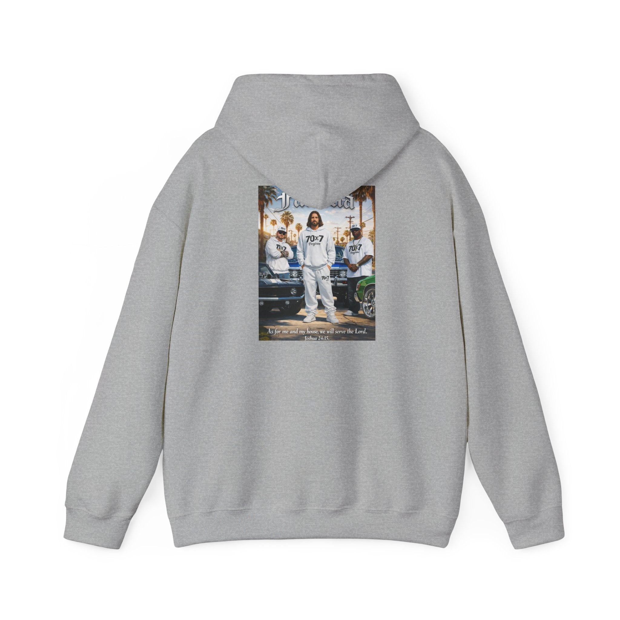 70x7 Streetwear Familia Hoodie — Graphic White Pullover with Back Album-Style Print