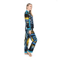 Satin Pajamas — Blue & Gold 'Streetwear' Graphic Sleep Set