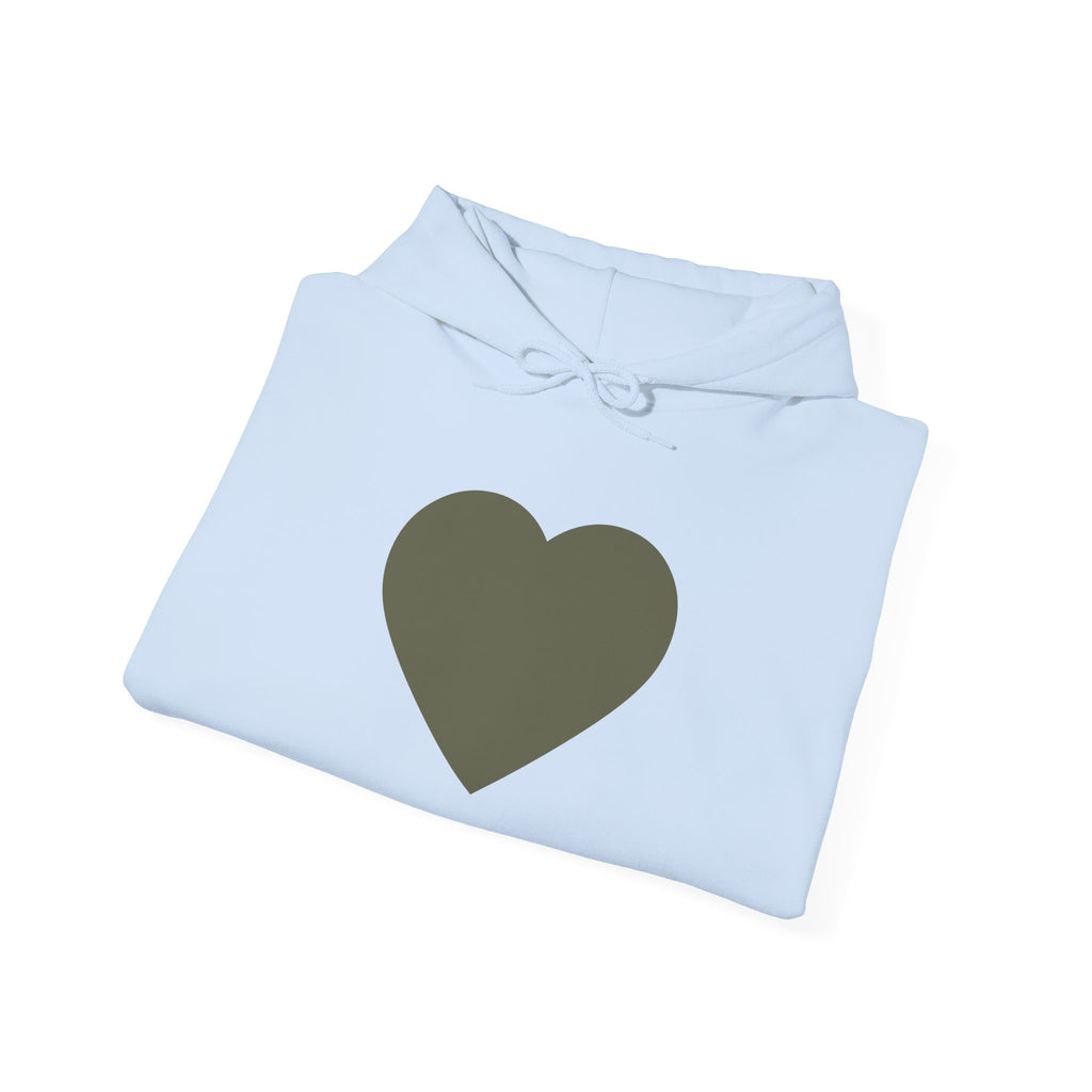 Heart Accent Hoodie — Minimal Olive Heart Sweatshirt for Everyday Wear
