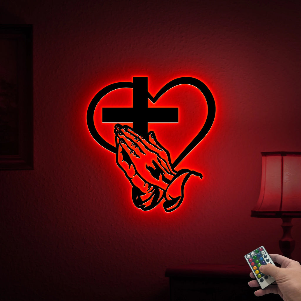 Christian Cross Metal Sign with Led Lights
