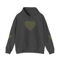 Heart Accent Hoodie — Minimal Olive Heart Sweatshirt for Everyday Wear