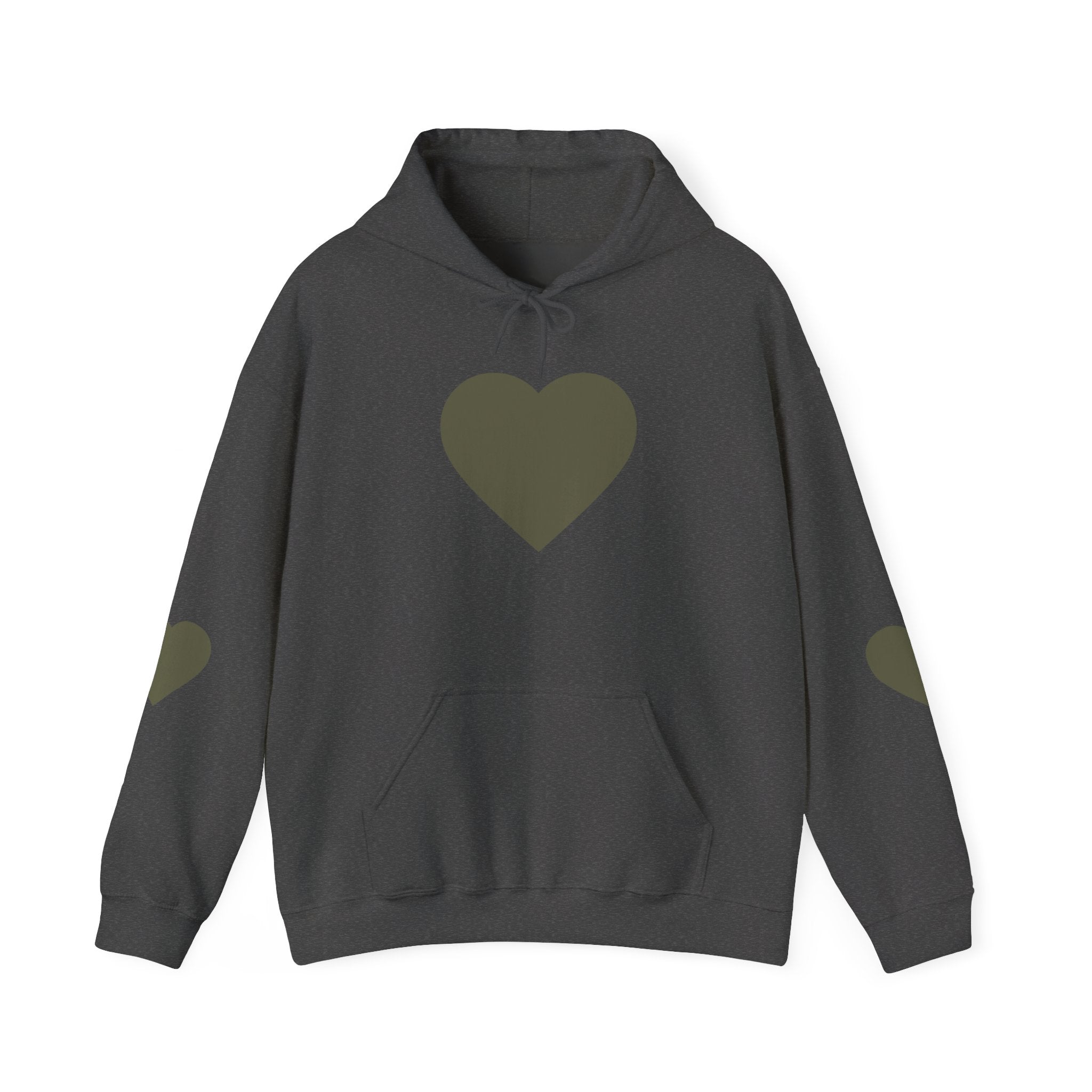 Heart Accent Hoodie — Minimal Olive Heart Sweatshirt for Everyday Wear