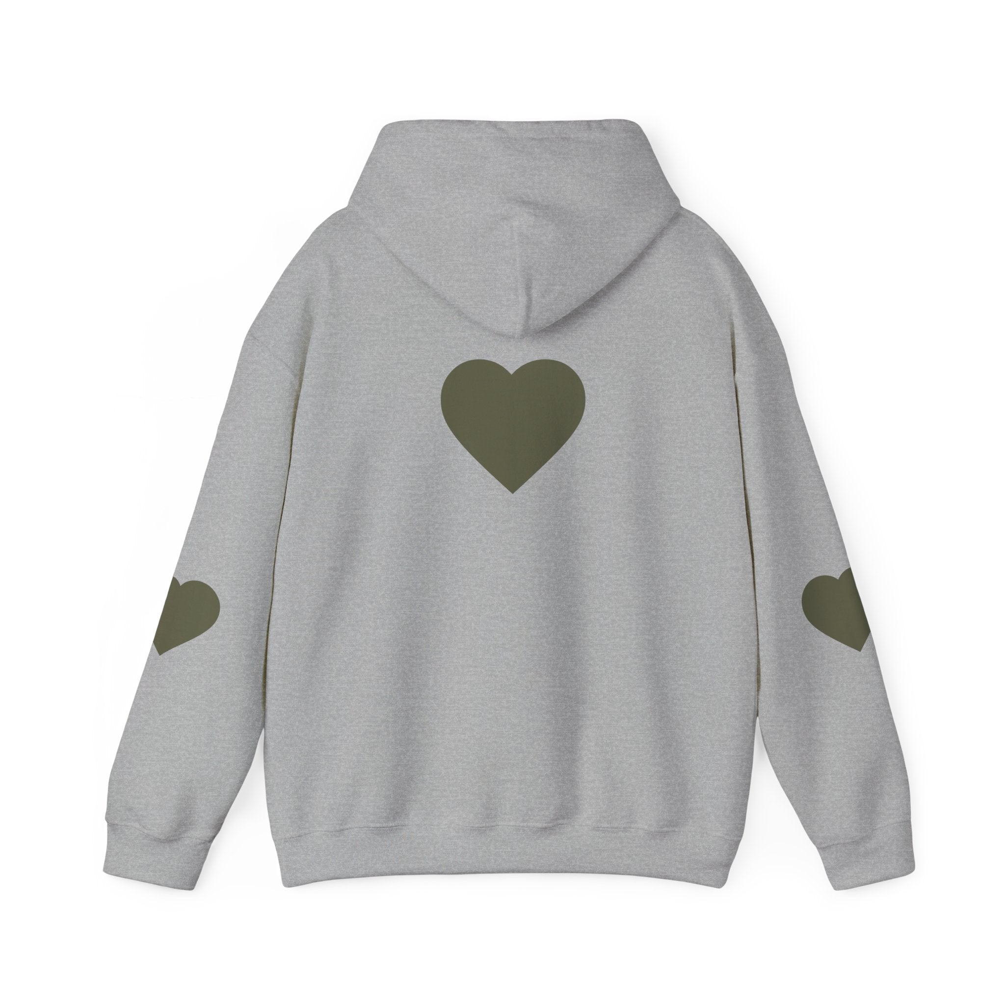 Heart Accent Hoodie — Minimal Olive Heart Sweatshirt for Everyday Wear