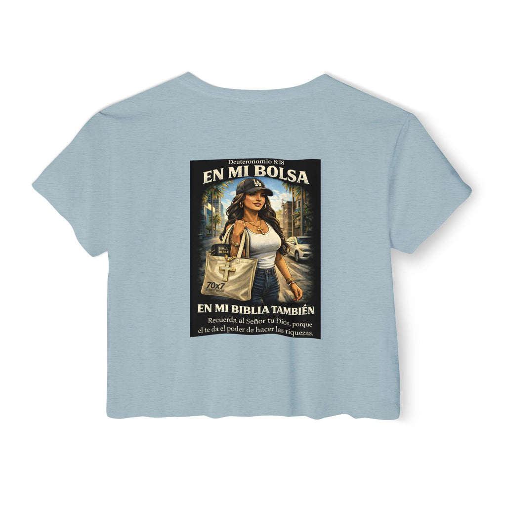 Women's Crop Top — "En Mi Bolsa, En Mi Biblia También" 70 x7 Streetwear Graphic
