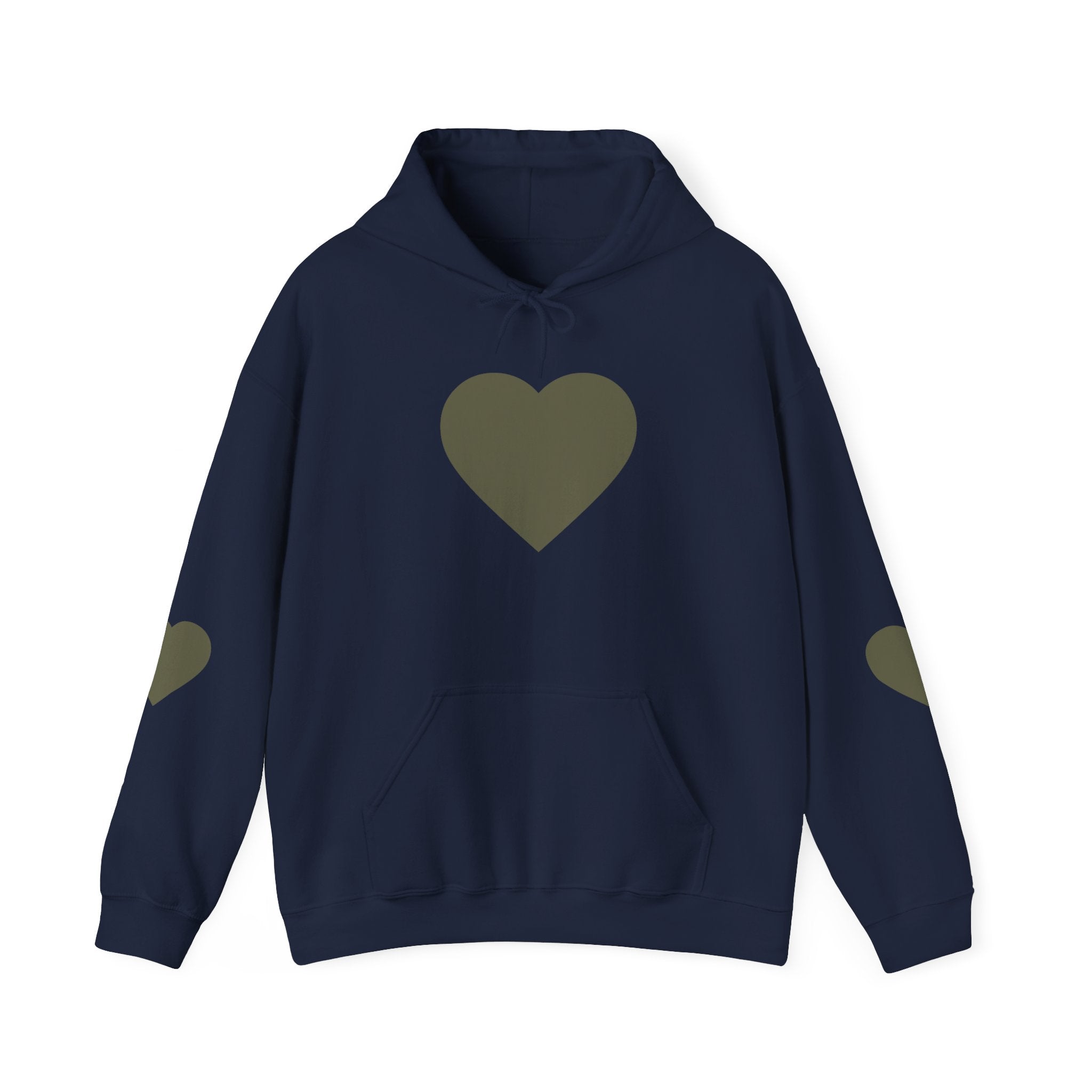 Heart Accent Hoodie — Minimal Olive Heart Sweatshirt for Everyday Wear